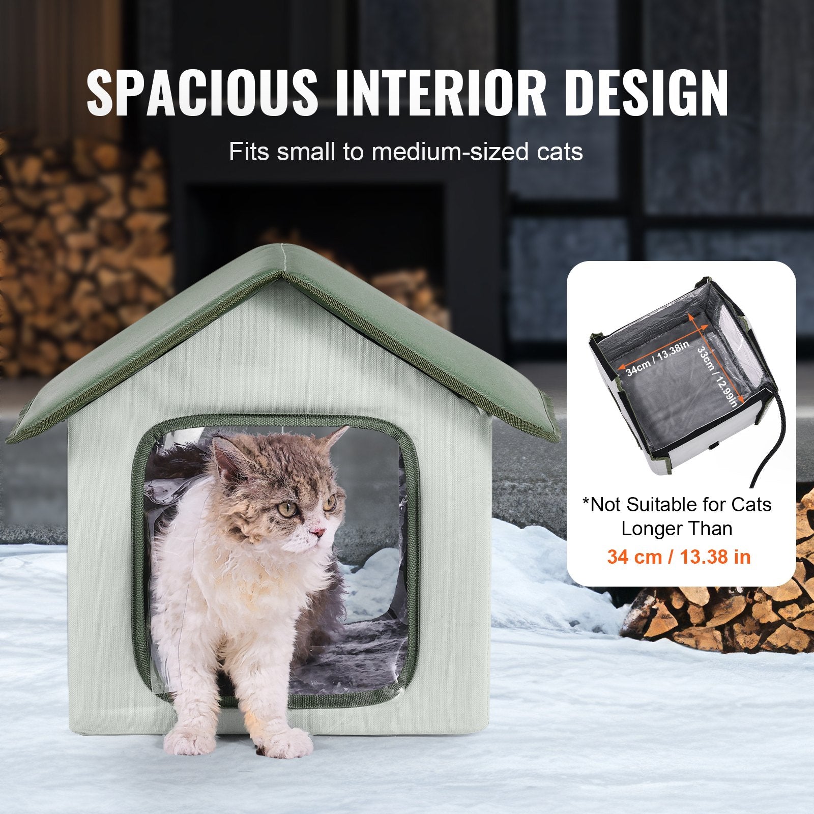 Cat Furniture: VEVOR Elevated Heated Cat House, Outdoor Kitty Shelter with Timer, 600D Oxford Cloth Foldable Cat Shelter with Heated Pad for Winter to Stay Warm and Cozy, Green (Small)