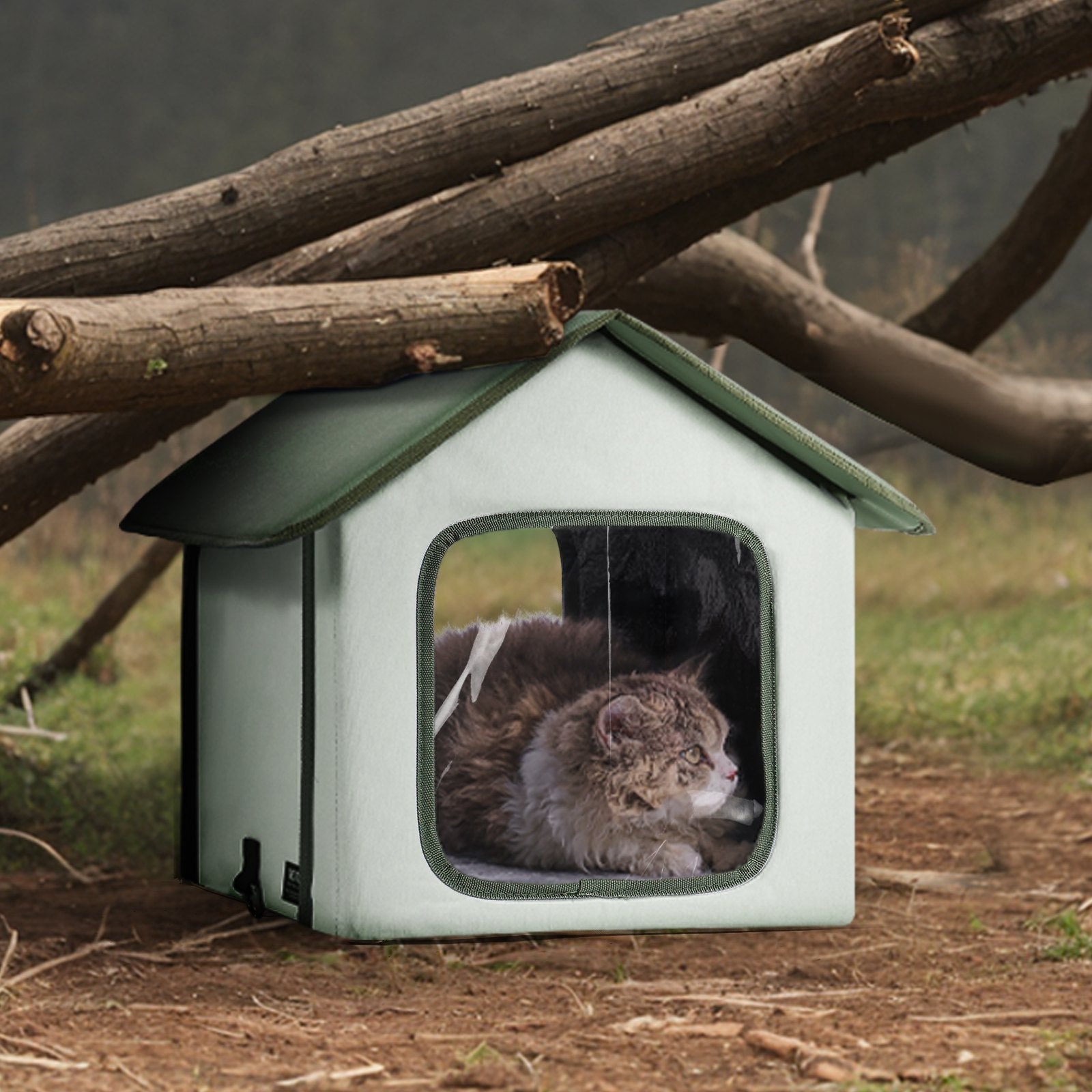 Cat Furniture: VEVOR Elevated Heated Cat House, Outdoor Kitty Shelter with Timer, 600D Oxford Cloth Foldable Cat Shelter with Heated Pad for Winter to Stay Warm and Cozy, Green (Small)