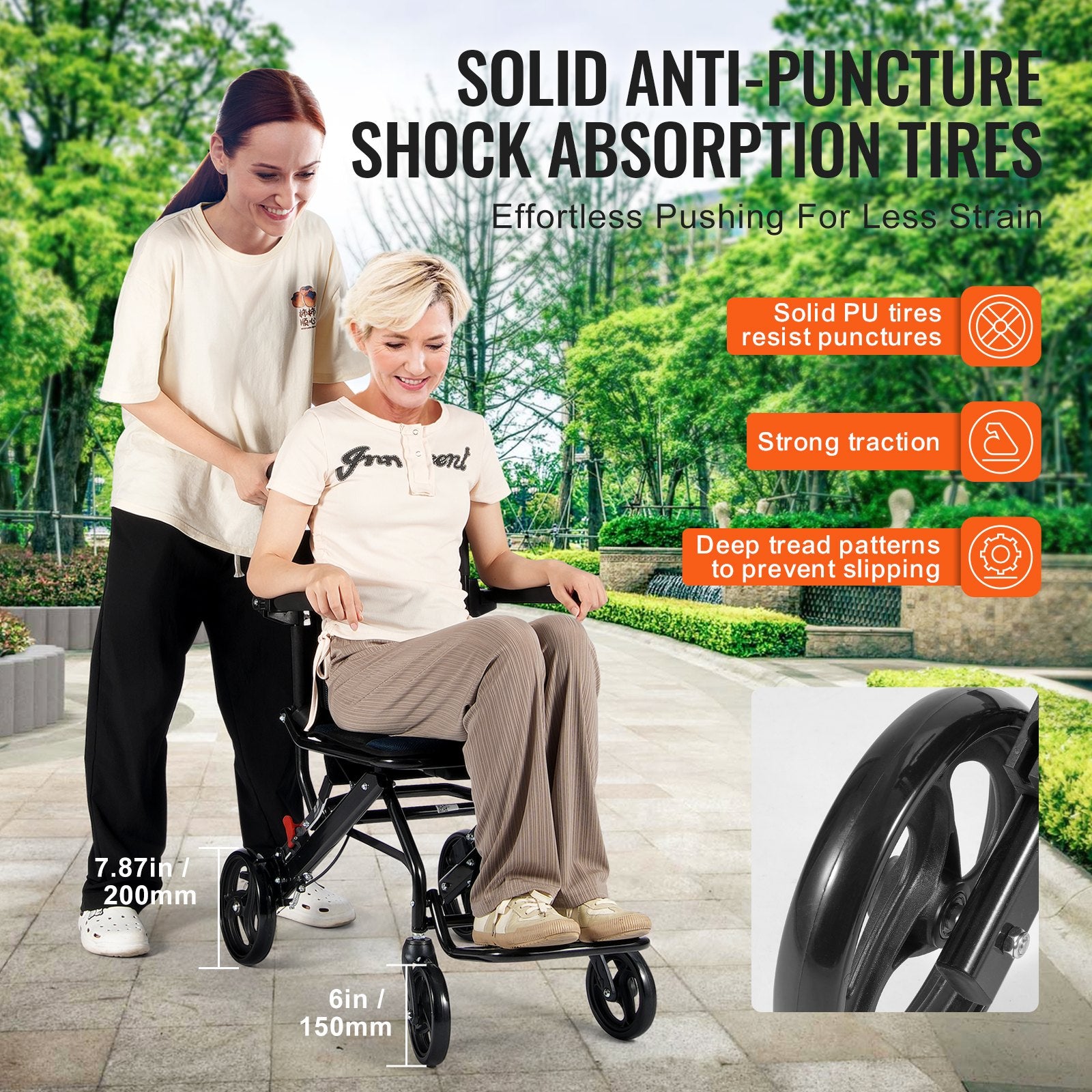 Mobility & Accessibility: VEVOR Wheelchair, Aluminum Alloy Ultra-Lightweight Transport Chair for Adults, Foldable Cabin Wheelchair with Flip-Back Desk-Length Arms, Self-locking Brake, 15.75-Inch Wide Seat, 220lbs Load
