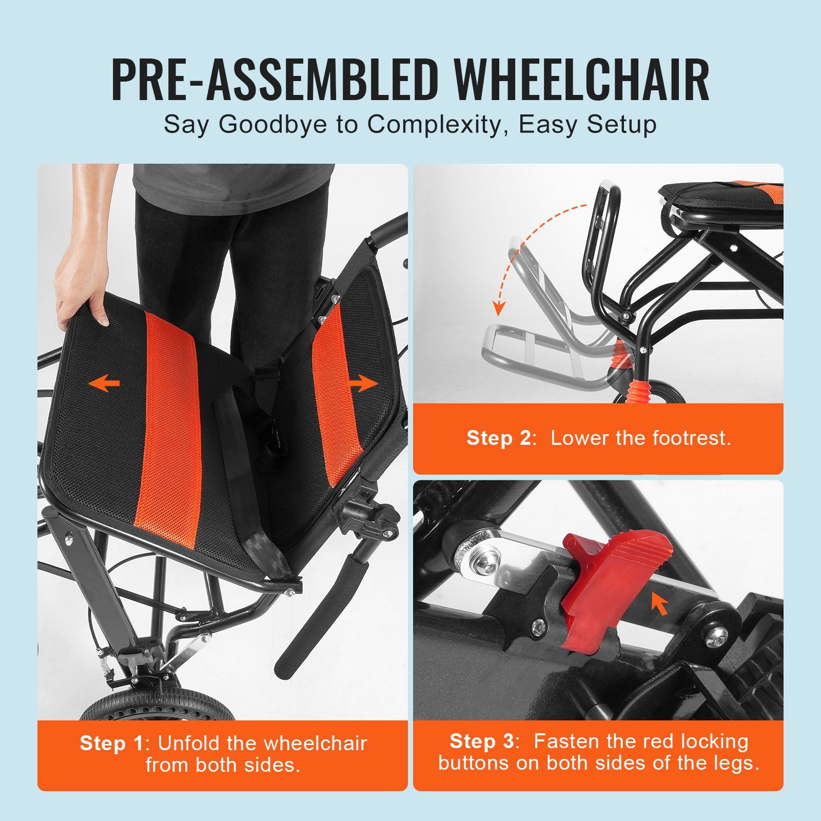 Mobility & Accessibility: VEVOR Wheelchair Aluminum Alloy Transport Chair Foldable 18-In W Seat 220lbs