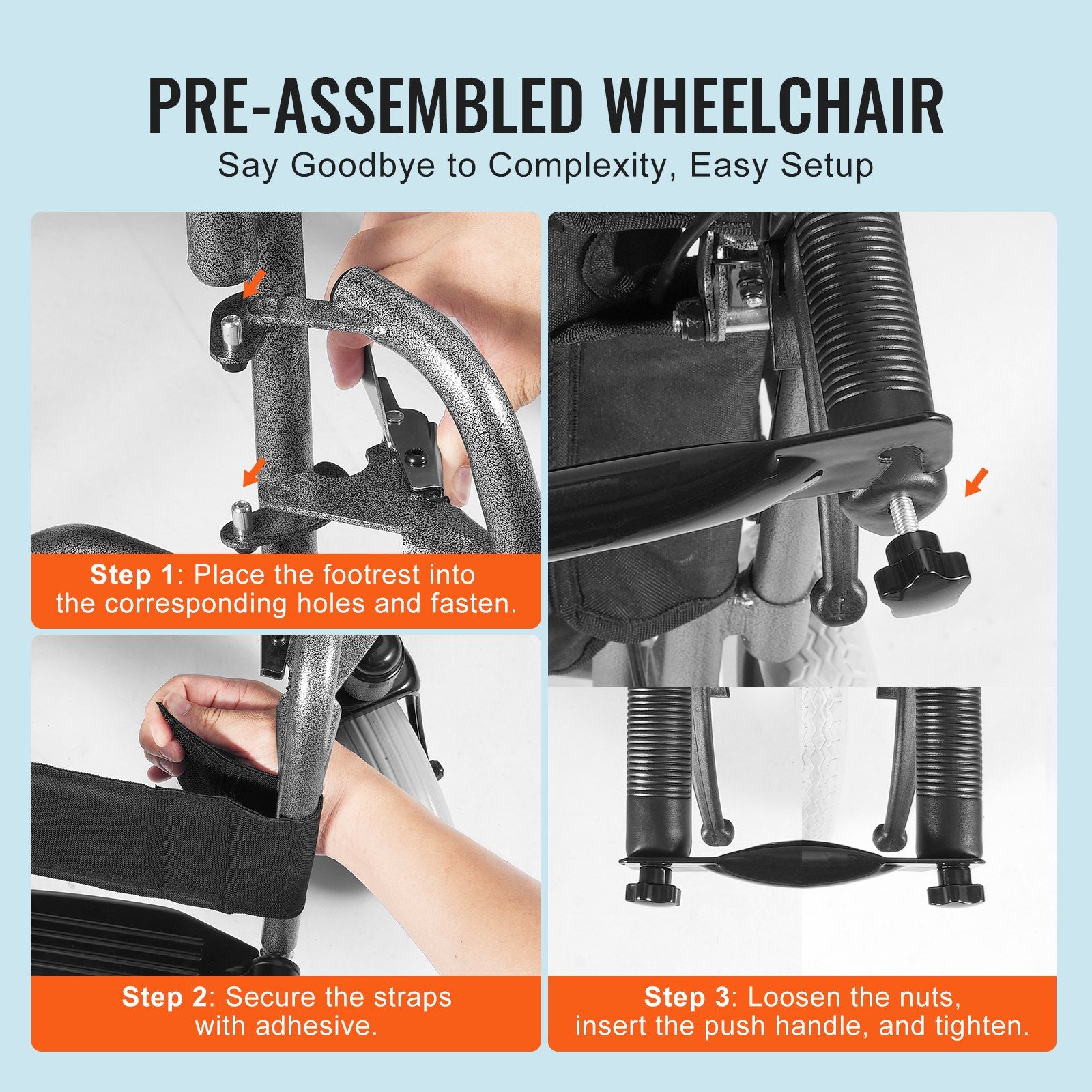 Automotive Parts: VEVOR Wheelchair Steel Transport Chair Foldable Wheelchair 24-In W Seat 300lbs