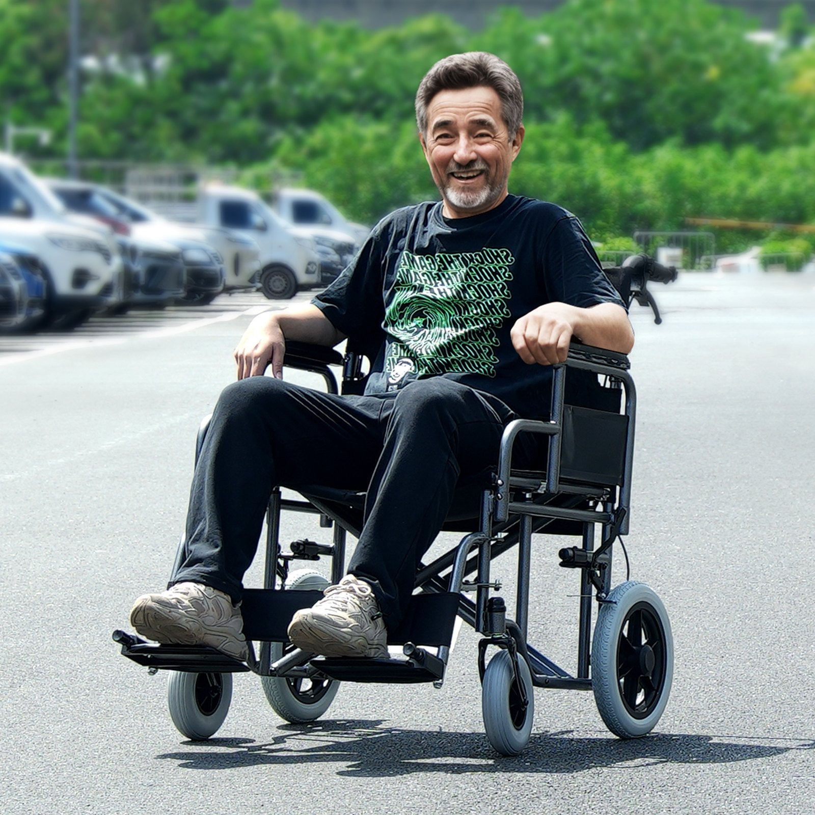 Automotive Parts: VEVOR Wheelchair Steel Transport Chair Foldable Wheelchair 24-In W Seat 300lbs