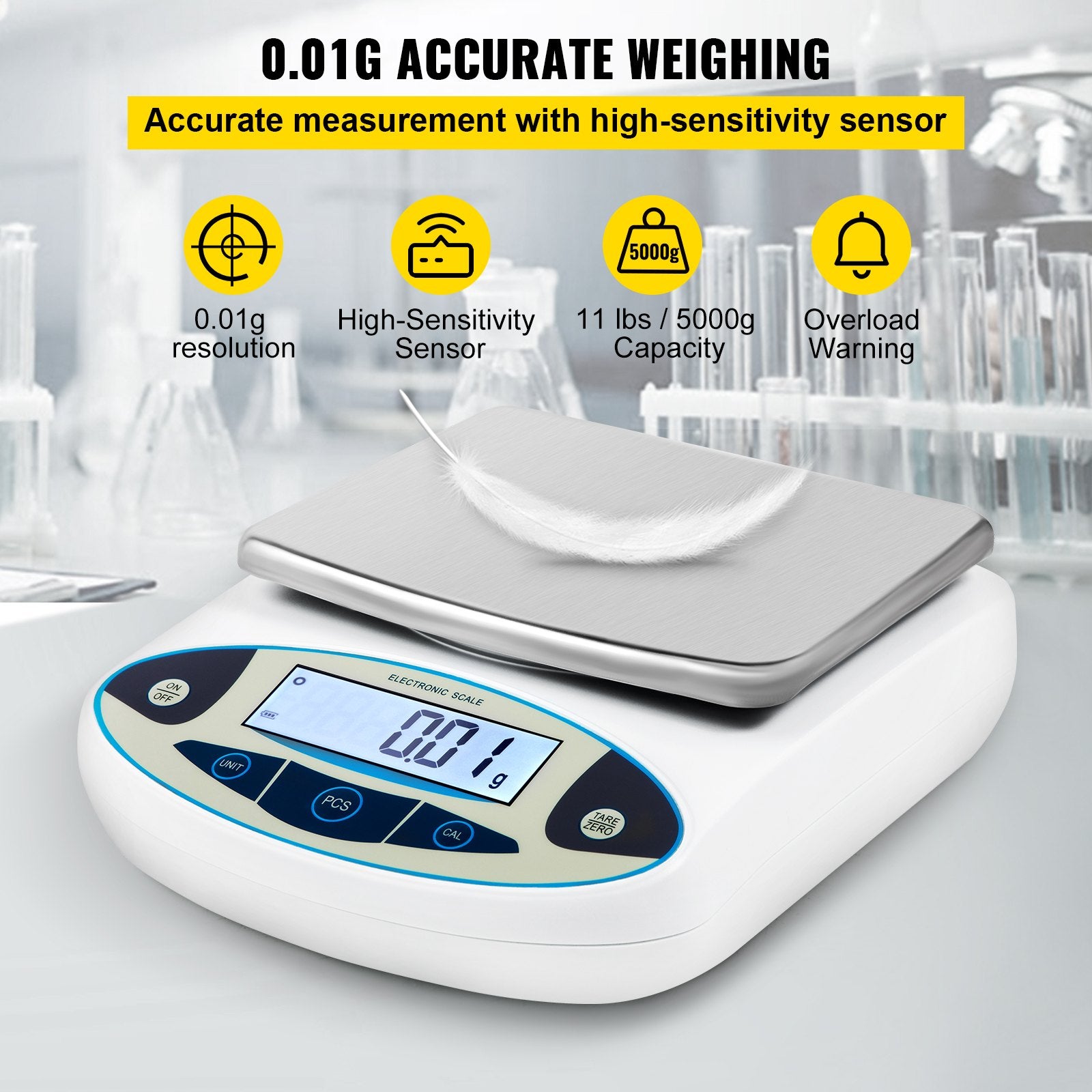 Measuring Tools & Sensors: VEVOR Lab Analytical Balance Digital Precision Scale 5000gx0.01g High Precision