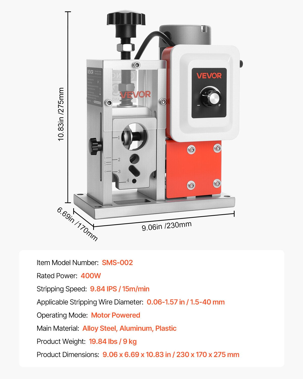 Gardening Tools: VEVOR Electric Wire Stripping Machine, 1.5-40 mm, 400W Automatic Motorized Cable Stripper, 9.84 IPS (15 m/min) Wire Peeler with Alloy Blades, V-Shaped Rollers, Cooling Fan, for Scrap Copper Recycling