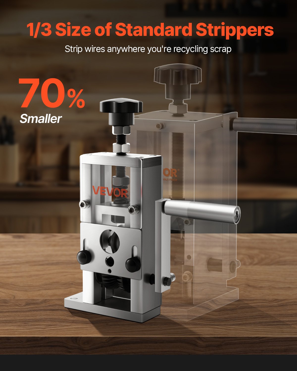 Gardening Tools: VEVOR Manual Wire Stripping Machine, 1.5-25 mm, Copper Stripper with Hand Crank or Drill Powered, 64Mn Quenched Blades, 45# Steel Rollers, Aluminum Alloy Frame Wire Peeler, for Scrap Copper Recycling