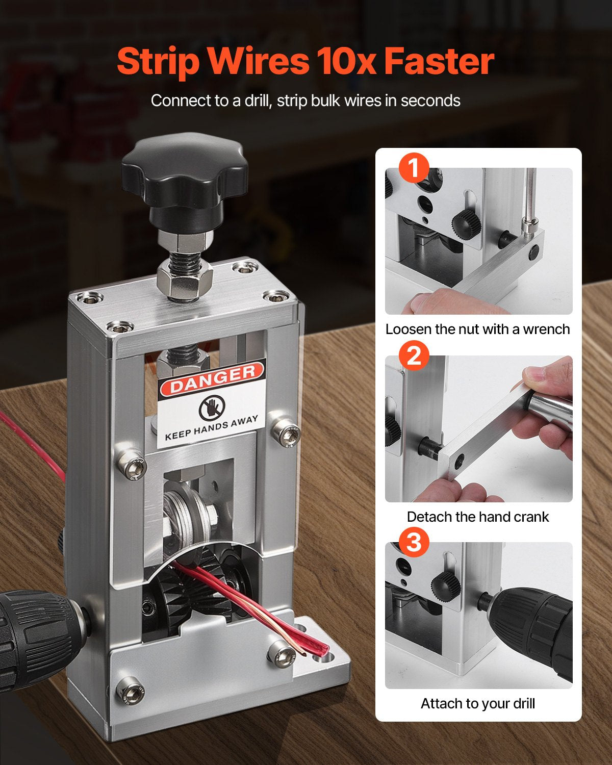 Gardening Tools: VEVOR Manual Wire Stripping Machine, 1.5-25 mm, Copper Stripper with Hand Crank or Drill Powered, 64Mn Quenched Blades, 45# Steel Rollers, Aluminum Alloy Frame Wire Peeler, for Scrap Copper Recycling