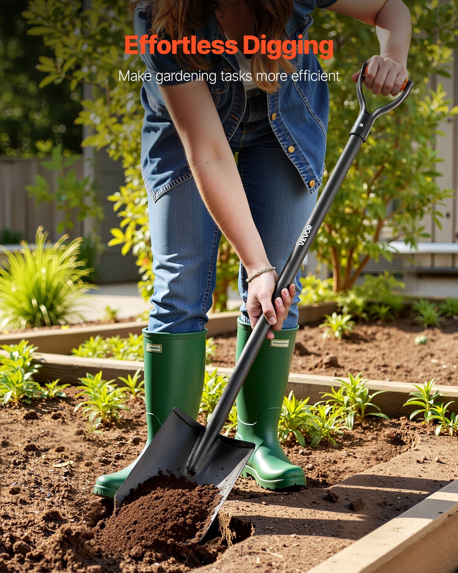 Outdoor Play Equipment: VEVOR Square Shovel, 122 cm Heavy-Duty Flat Shovel, Transfer Shovels with Alloy Steel Blade and Non-Slip D-Handle, Detachable and Easy Storage, for Gardening, Construction, Digging & Snow Shoveling