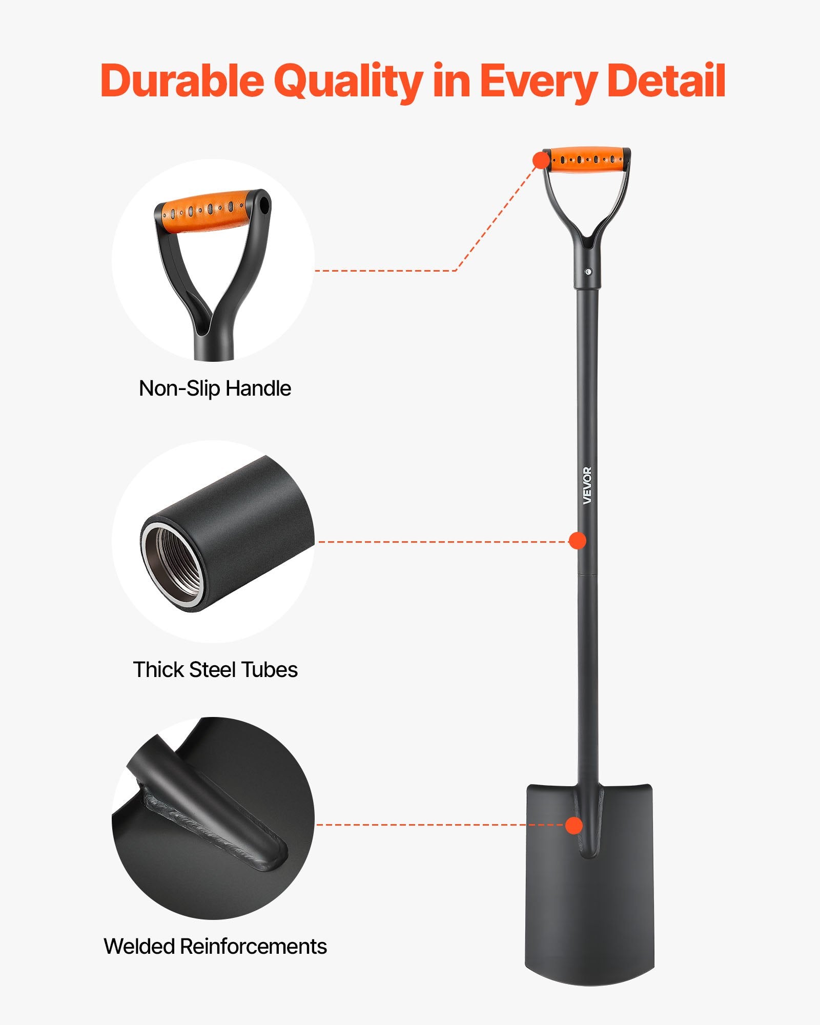 Outdoor Play Equipment: VEVOR Square Shovel, 122 cm Heavy-Duty Flat Shovel, Transfer Shovels with Alloy Steel Blade and Non-Slip D-Handle, Detachable and Easy Storage, for Gardening, Construction, Digging & Snow Shoveling