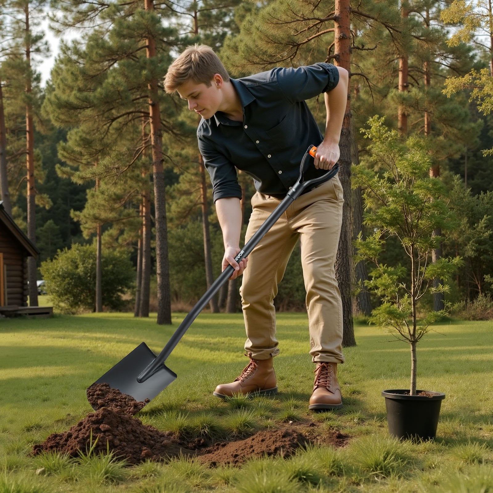 Outdoor Play Equipment: VEVOR Square Shovel, 122 cm Heavy-Duty Flat Shovel, Transfer Shovels with Alloy Steel Blade and Non-Slip D-Handle, Detachable and Easy Storage, for Gardening, Construction, Digging & Snow Shoveling
