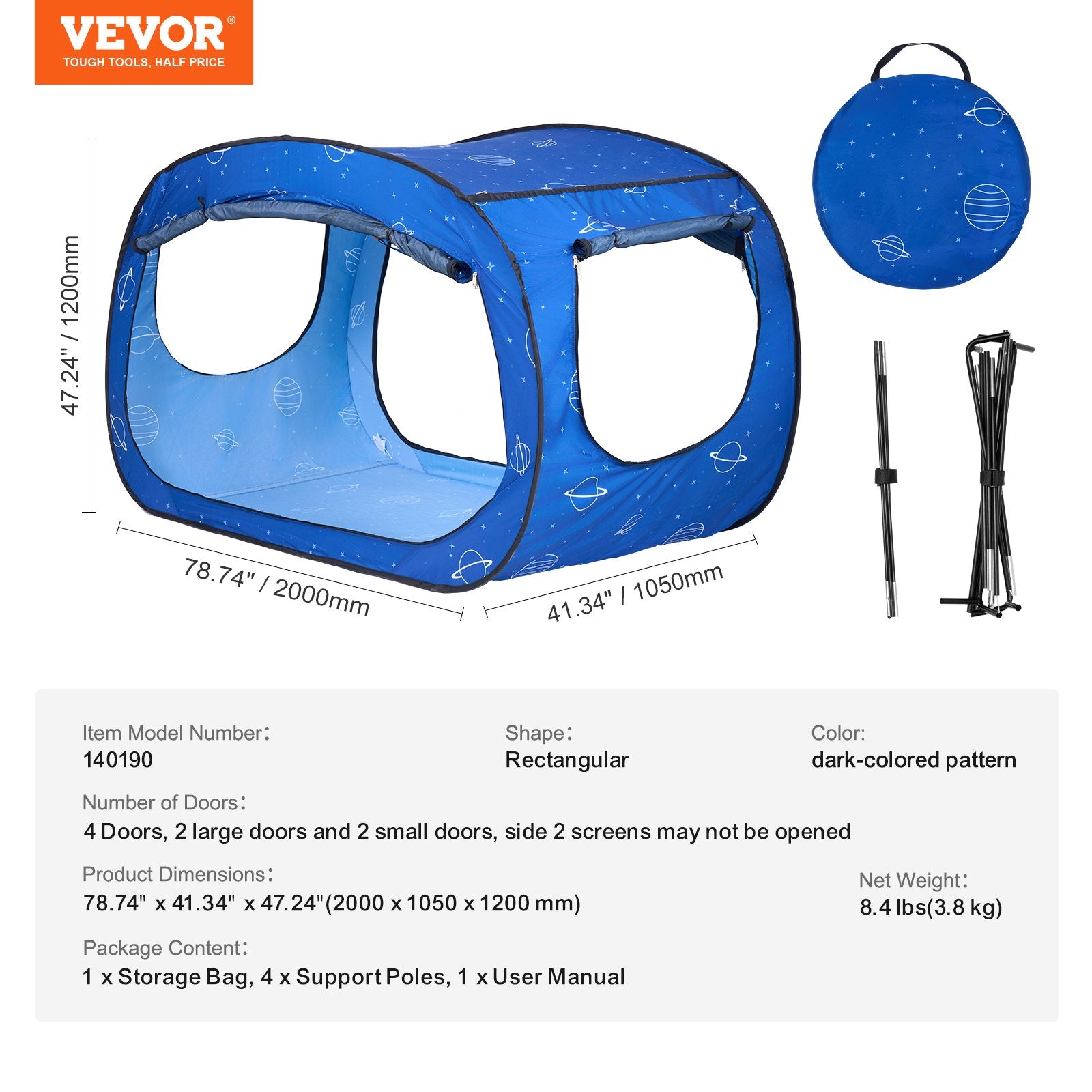 Tents: VEVOR Bed Tent, Pongee Fabric, 2 Doors Breathable Dream Tent with 8.5 mm Fiber Poles on Bed Privacy, Full Size Block out Light Sleeping Bed Canopy, Fit for Kids Playhouse and Adults Sleeping Tent