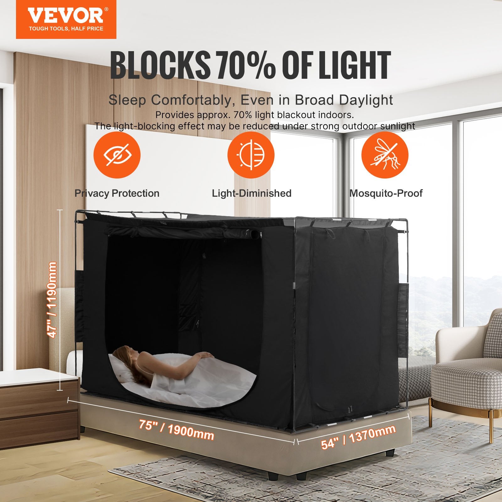 Canopies & Gazebos: VEVOR 3 Doors Bed Tent Breathable Tent 70% Blackout with 9.5 mm Fiber Poles