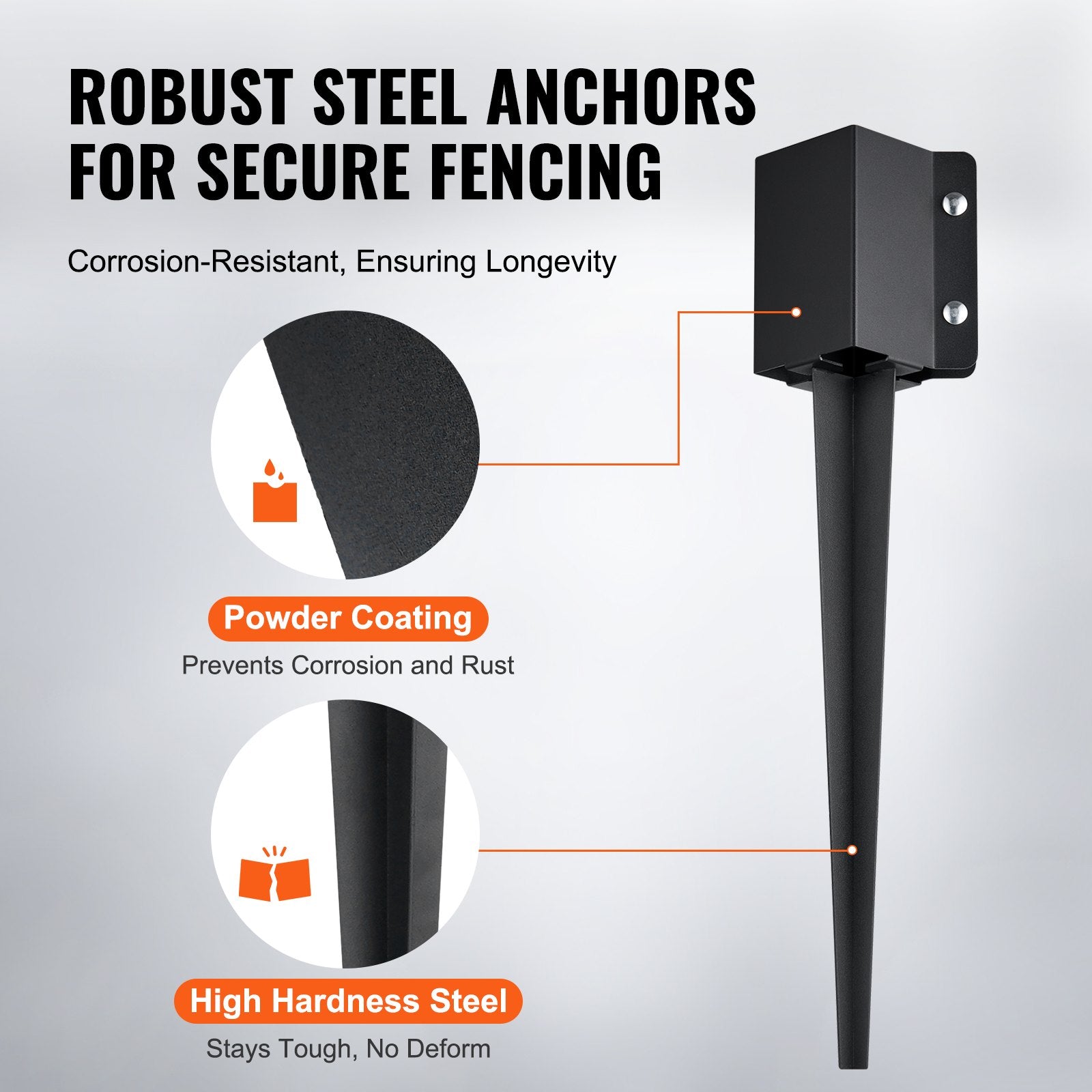 Fencing: VEVOR Fence Post Anchor Ground Spike 6 Pack 24 x 4 x 4 In Metal Fence Stakes