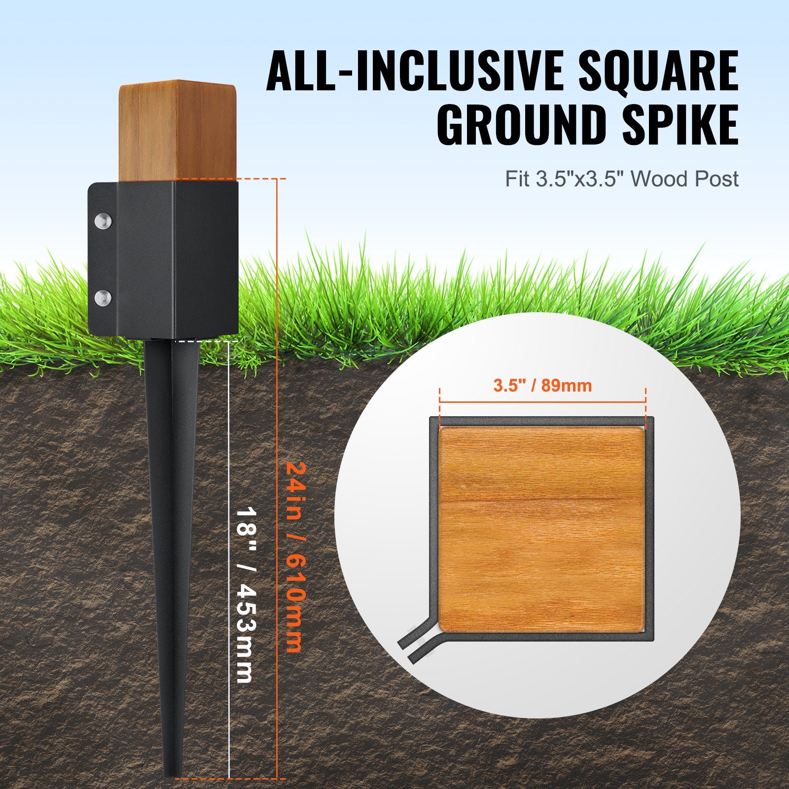 Fencing: VEVOR Fence Post Anchor Ground Spike 6 Pack 24 x 4 x 4 In Metal Fence Stakes