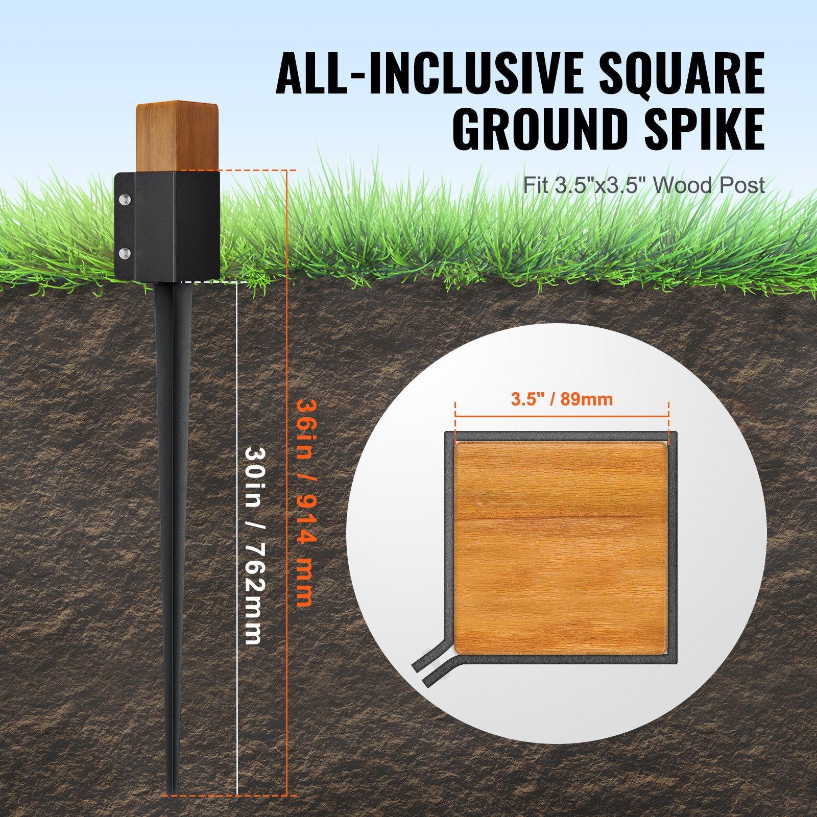 Fencing: VEVOR Fence Post Anchor Ground Spike 4 Pack 36 x 4 x 4 In Metal Fence Stakes