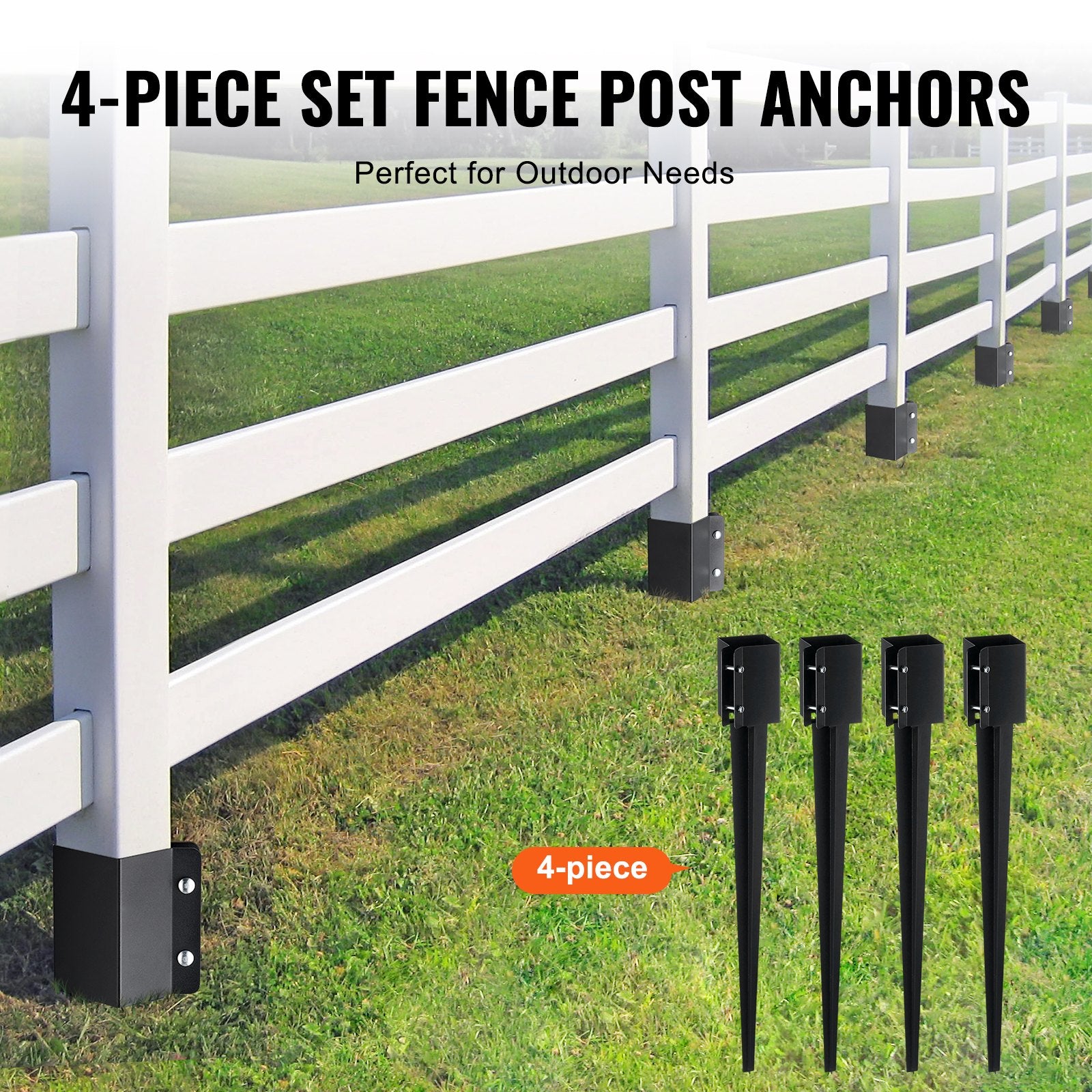 Fencing: VEVOR Fence Post Anchor Ground Spike 4 Pack 36 x 4 x 4 In Metal Fence Stakes