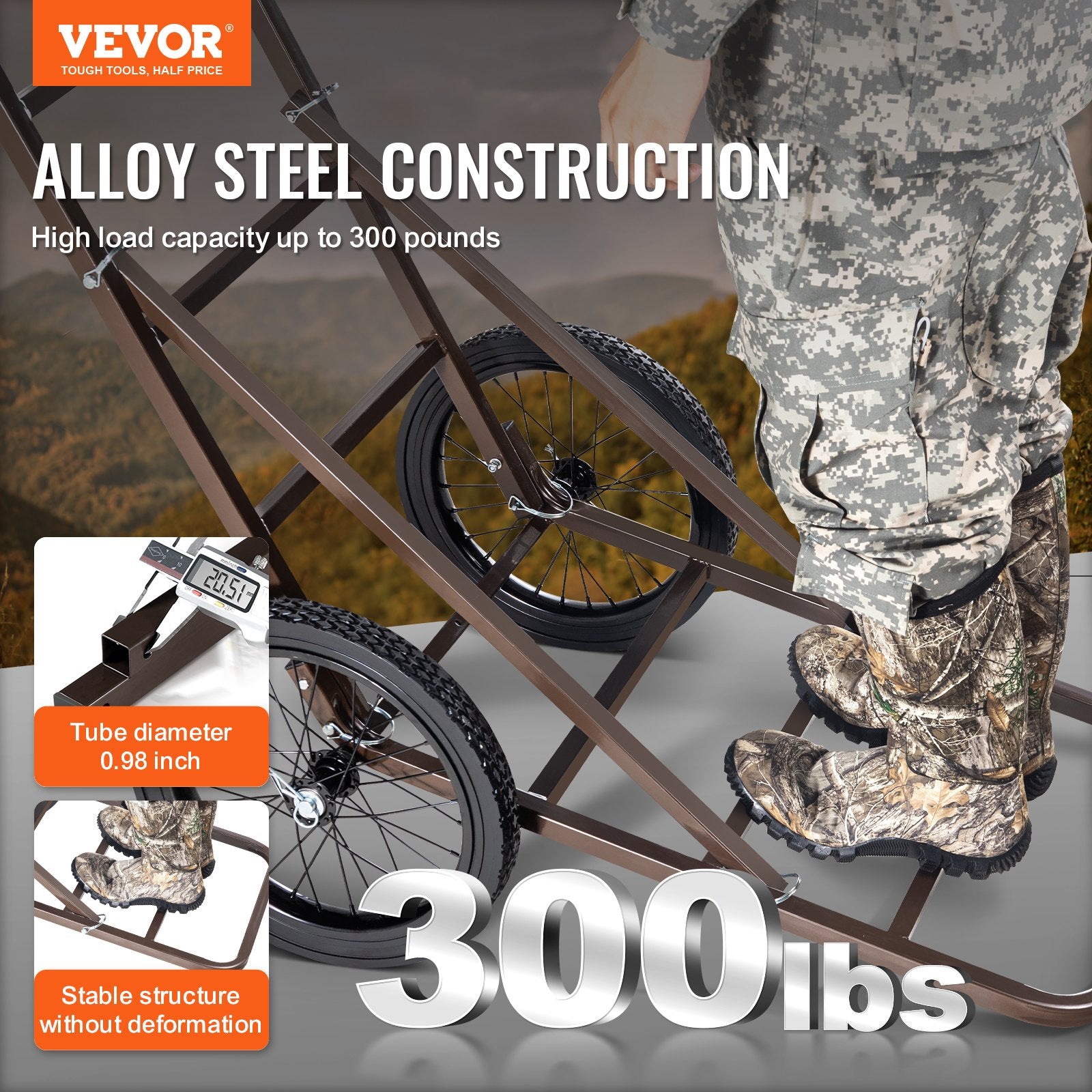Spreaders & Wheelbarrows: VEVOR Folding Deer Cart Game Hauler Utility Gear Dolly 300 LBS Capacity