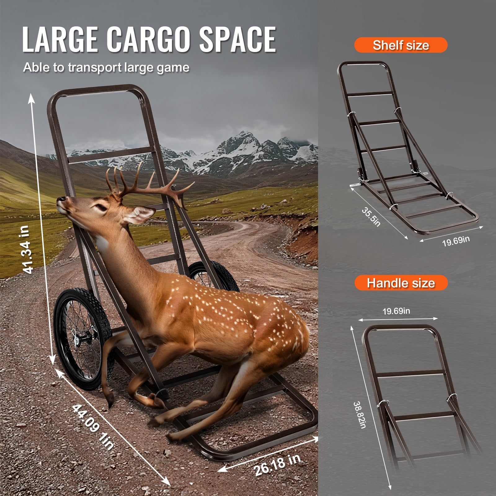 Spreaders & Wheelbarrows: VEVOR Folding Deer Cart Game Hauler Utility Gear Dolly 300 LBS Capacity