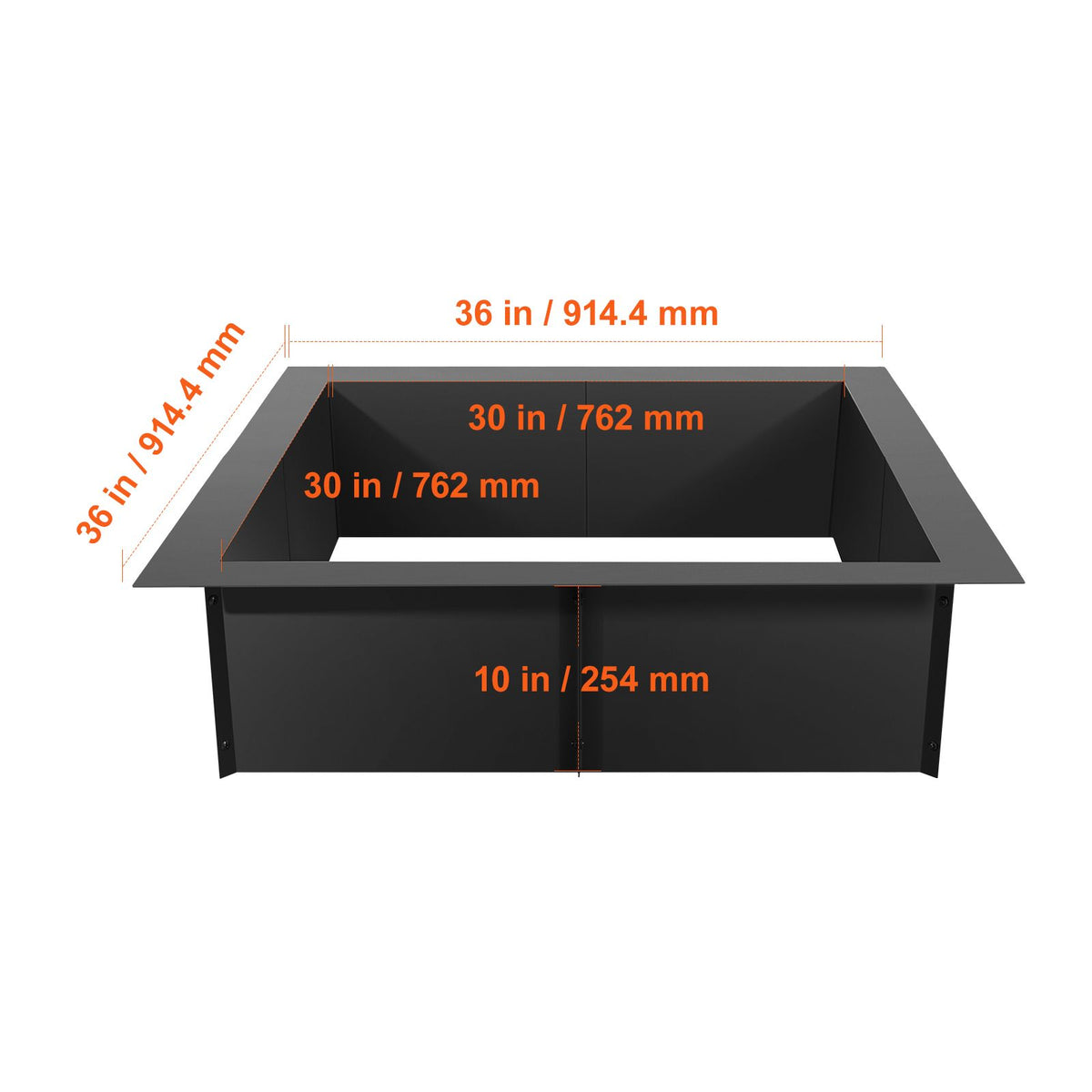 Fire Pit Ring, 36x36 in Outer/30x30 in Inner Diameter, 10inch Height Square Fire Pit Insert, Heavy Duty Carbon Steel Liner DIY Campfire Ring above or In-Ground, for Outdoor Camping, Bonfires