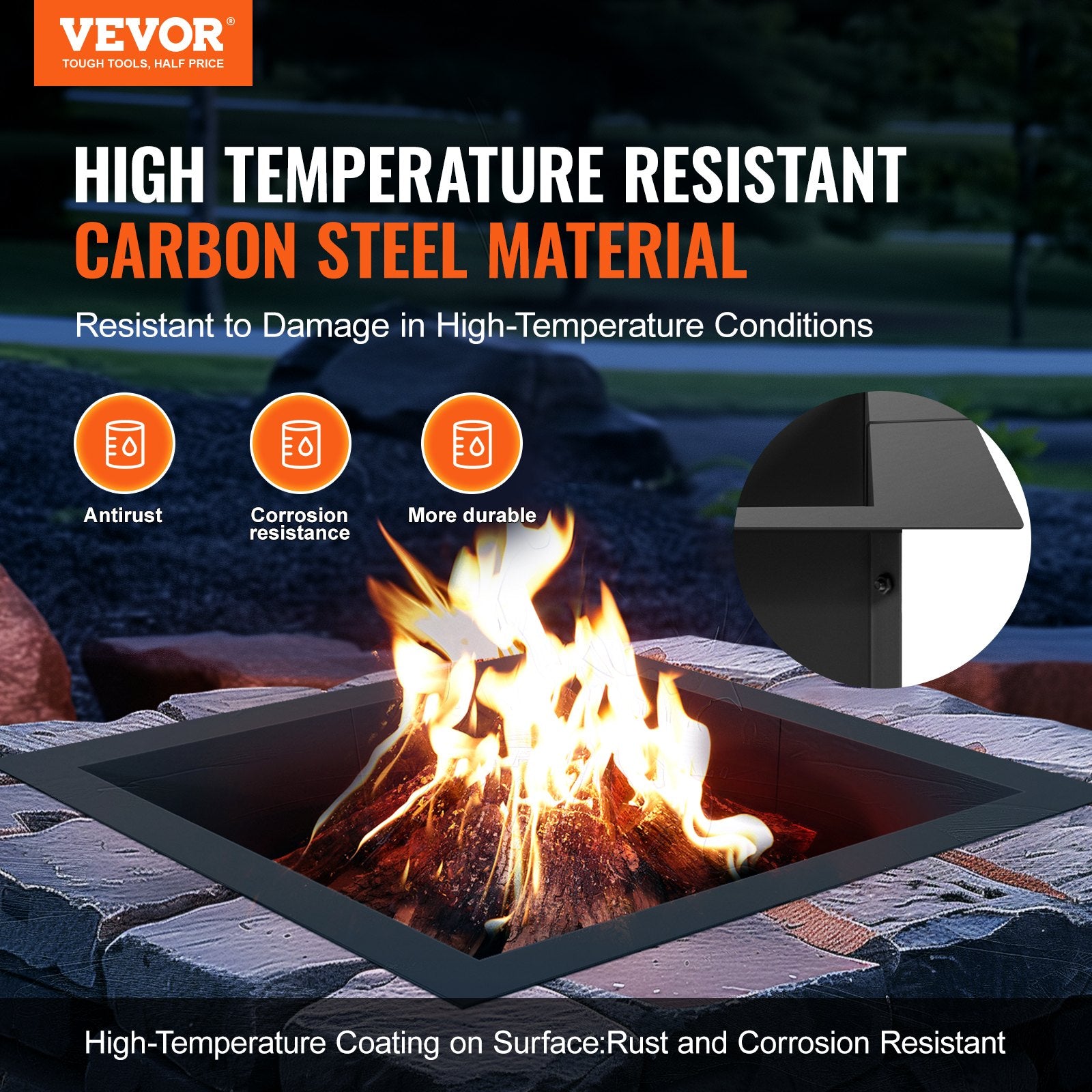 Canopies & Gazebos: VEVOR Fire Pit Ring, 42x42 in Outer/36x36 in Inner Diameter, 10inch Height Square Fire Pit Insert, Heavy Duty Carbon Steel Liner DIY Campfire Ring above or In-Ground, for Outdoor Camping, Bonfires