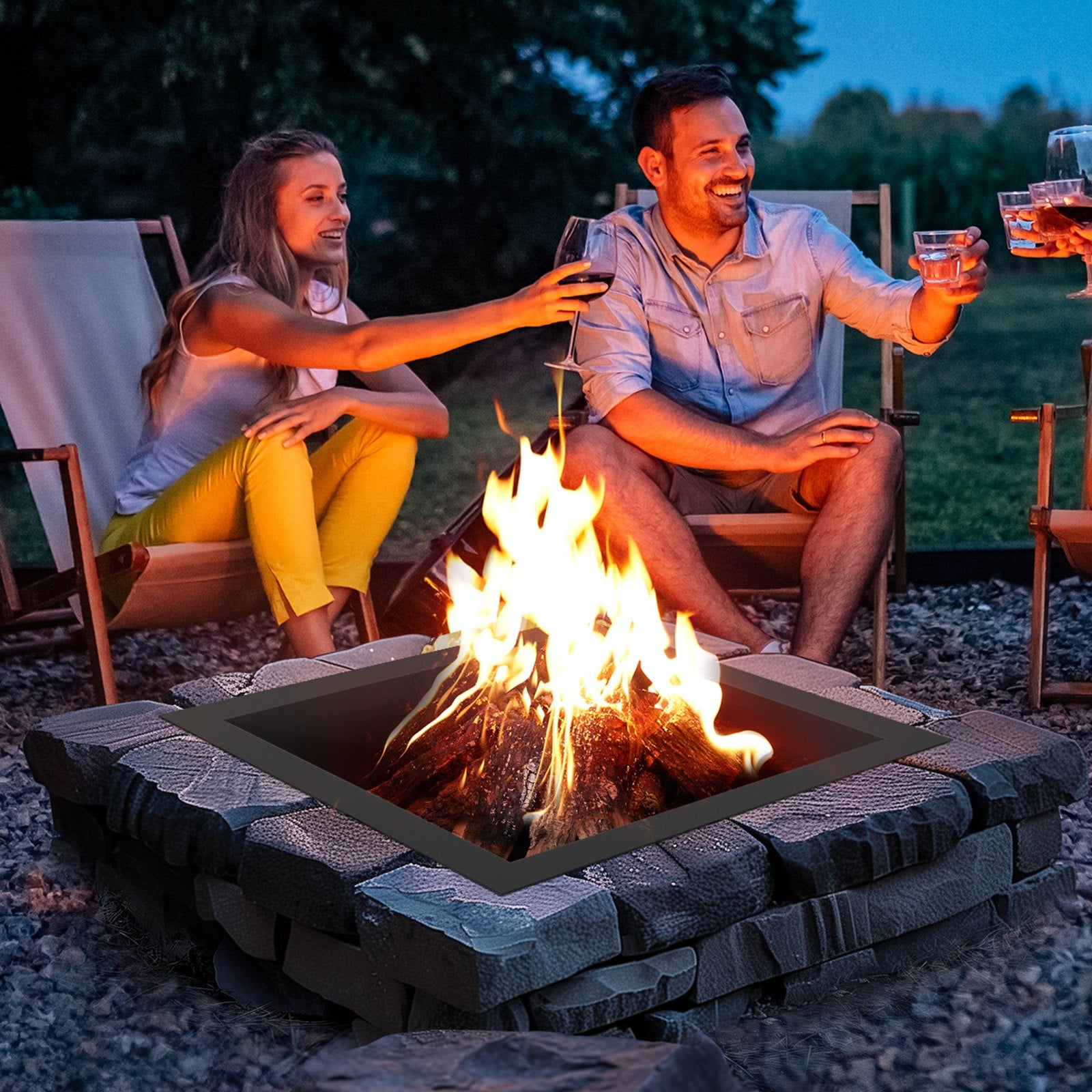 Canopies & Gazebos: VEVOR Fire Pit Ring, 42x42 in Outer/36x36 in Inner Diameter, 10inch Height Square Fire Pit Insert, Heavy Duty Carbon Steel Liner DIY Campfire Ring above or In-Ground, for Outdoor Camping, Bonfires
