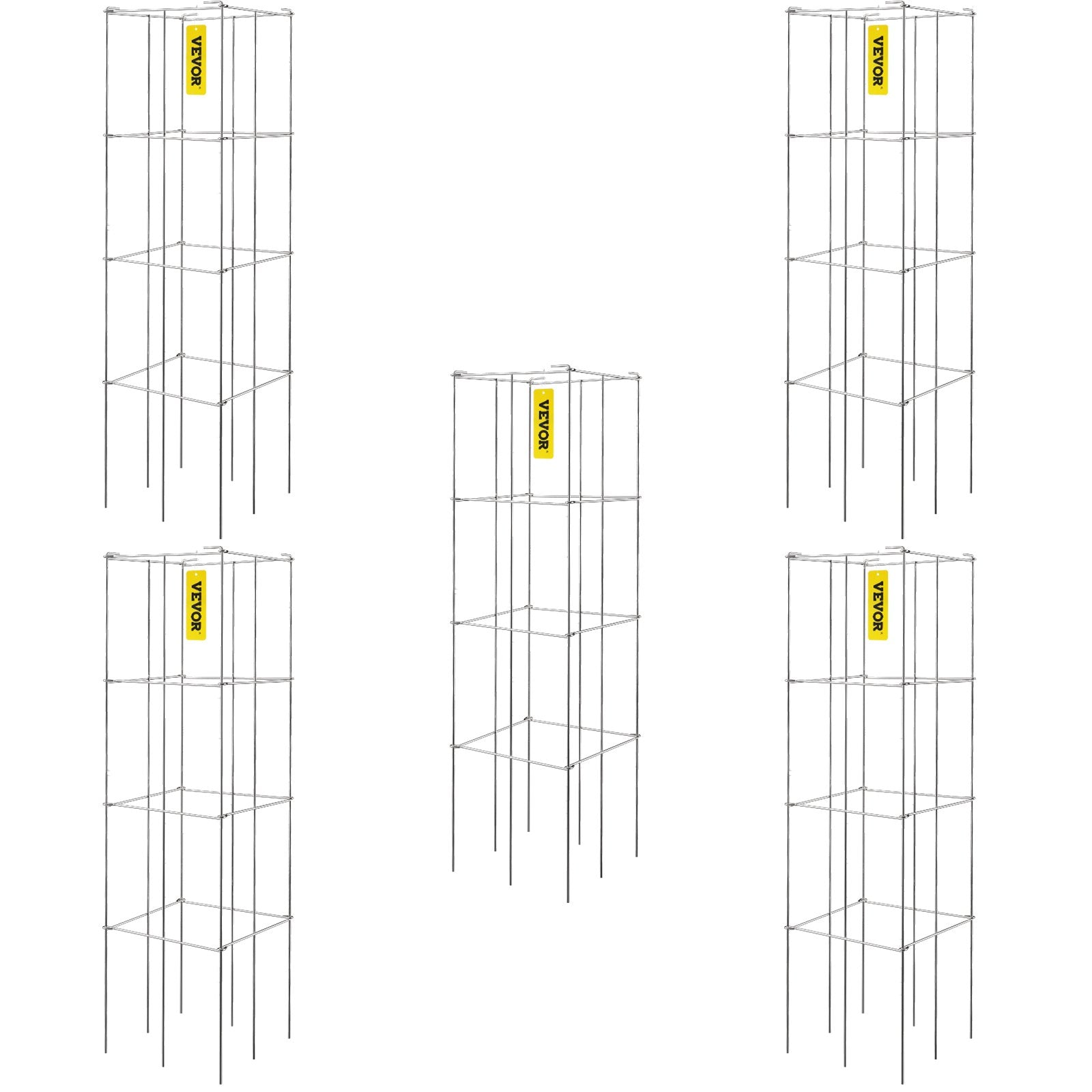 Gardening Tools: VEVOR Tomato Cages, 30 x 30 x 117 cm, 5 Packs Square Plant Support Cages, Silver PVC-Coated Steel Tomato Towers for Climbing Vegetables, Plants, Flowers, Fruits