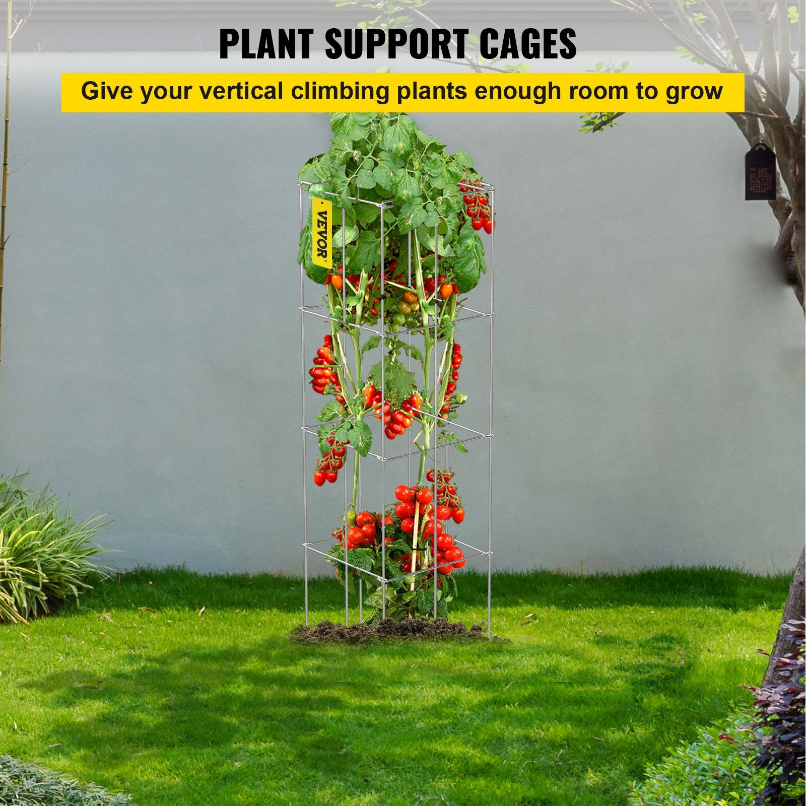 Gardening Tools: VEVOR Tomato Cages, 30 x 30 x 117 cm, 5 Packs Square Plant Support Cages, Silver PVC-Coated Steel Tomato Towers for Climbing Vegetables, Plants, Flowers, Fruits