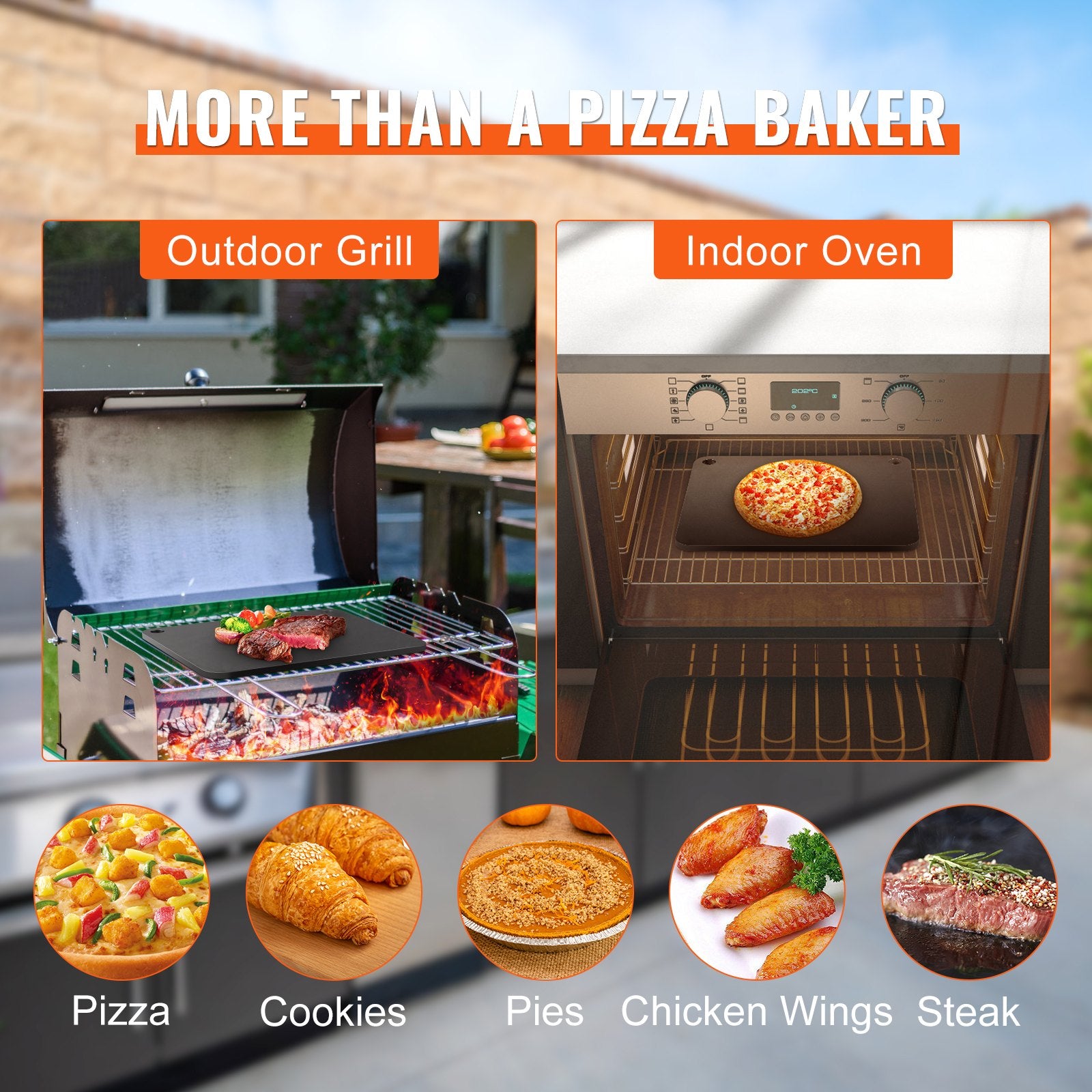 Bakeware & Accessories: VEVOR Pizza Steel, 16" x 14.5" x 3/8" Pizza Steel Plate for Oven, Pre-Seasoned Carbon Steel Pizza Baking Stone with 20X Higher Conductivity, Heavy Duty Pizza Pan for Outdoor Grill, Indoor Oven