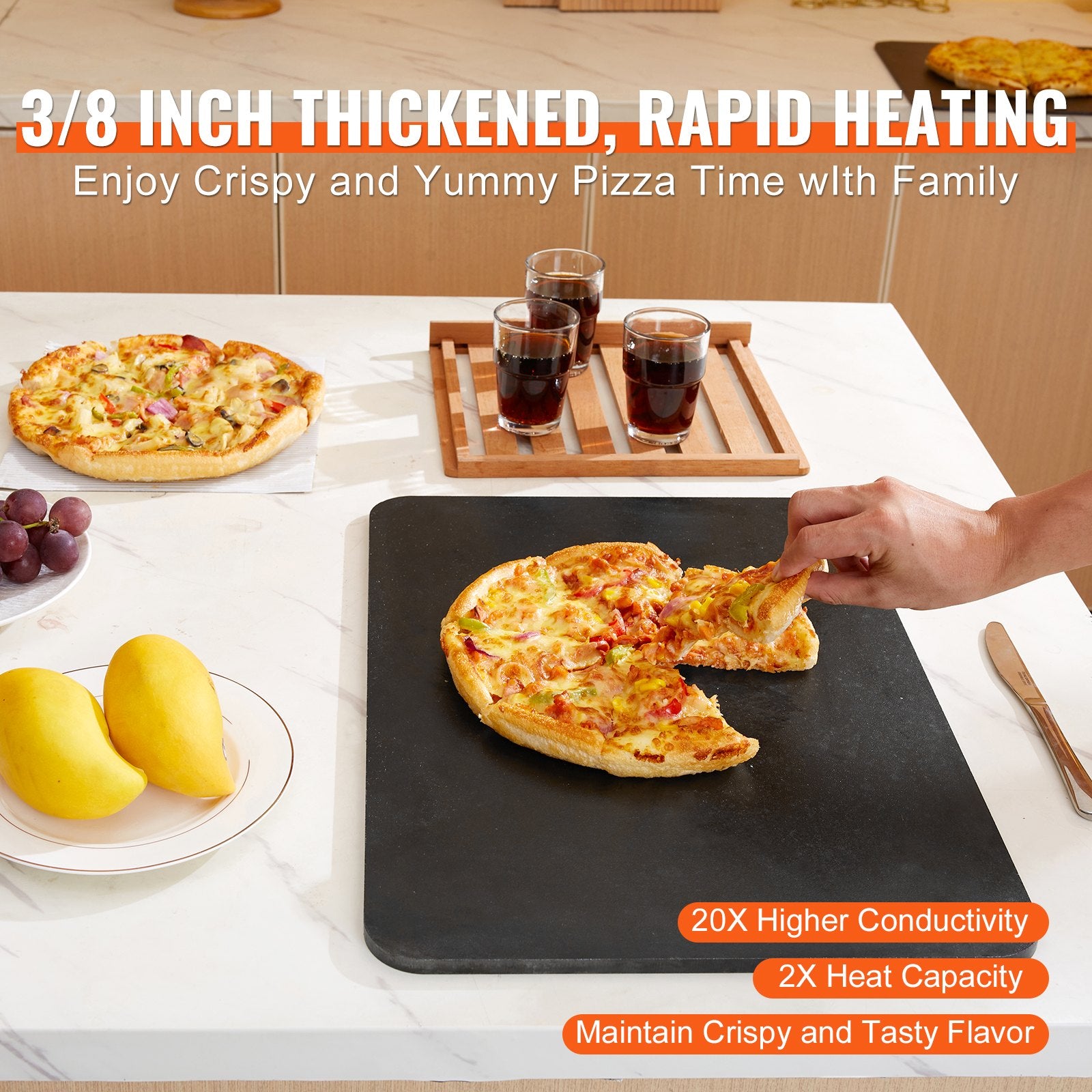 Kitchen & Bathroom DIY: VEVOR Pizza Steel, 20" x 14" x 3/8" Pizza Steel Plate for Oven, Pre-Seasoned Carbon Steel Pizza Baking Stone with 20X Higher Conductivity, Heavy Duty Rustproof Pizza Pan for Outdoor Grill, Indoor Oven