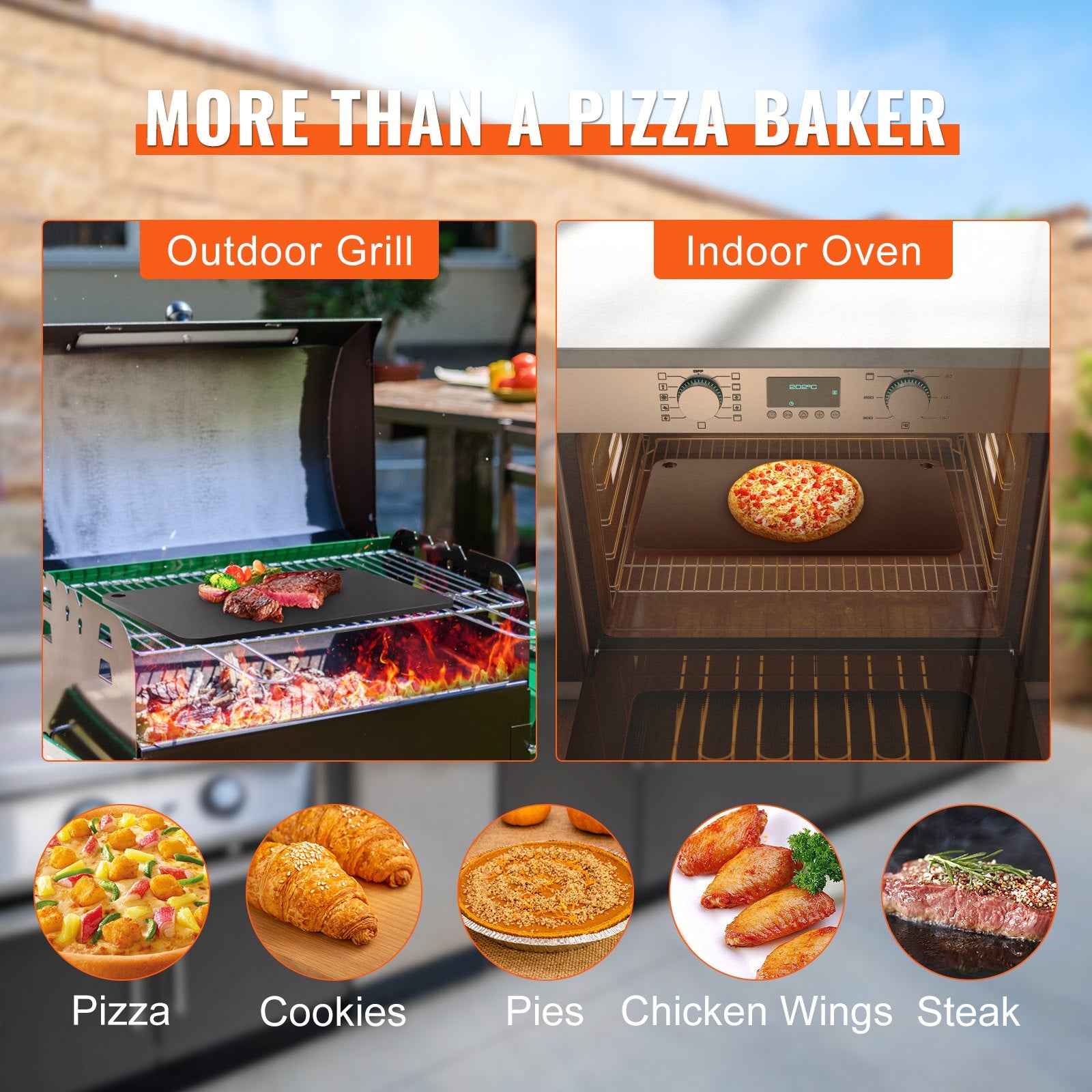 Kitchen & Bathroom DIY: VEVOR Pizza Steel, 20" x 14" x 3/8" Pizza Steel Plate for Oven, Pre-Seasoned Carbon Steel Pizza Baking Stone with 20X Higher Conductivity, Heavy Duty Rustproof Pizza Pan for Outdoor Grill, Indoor Oven
