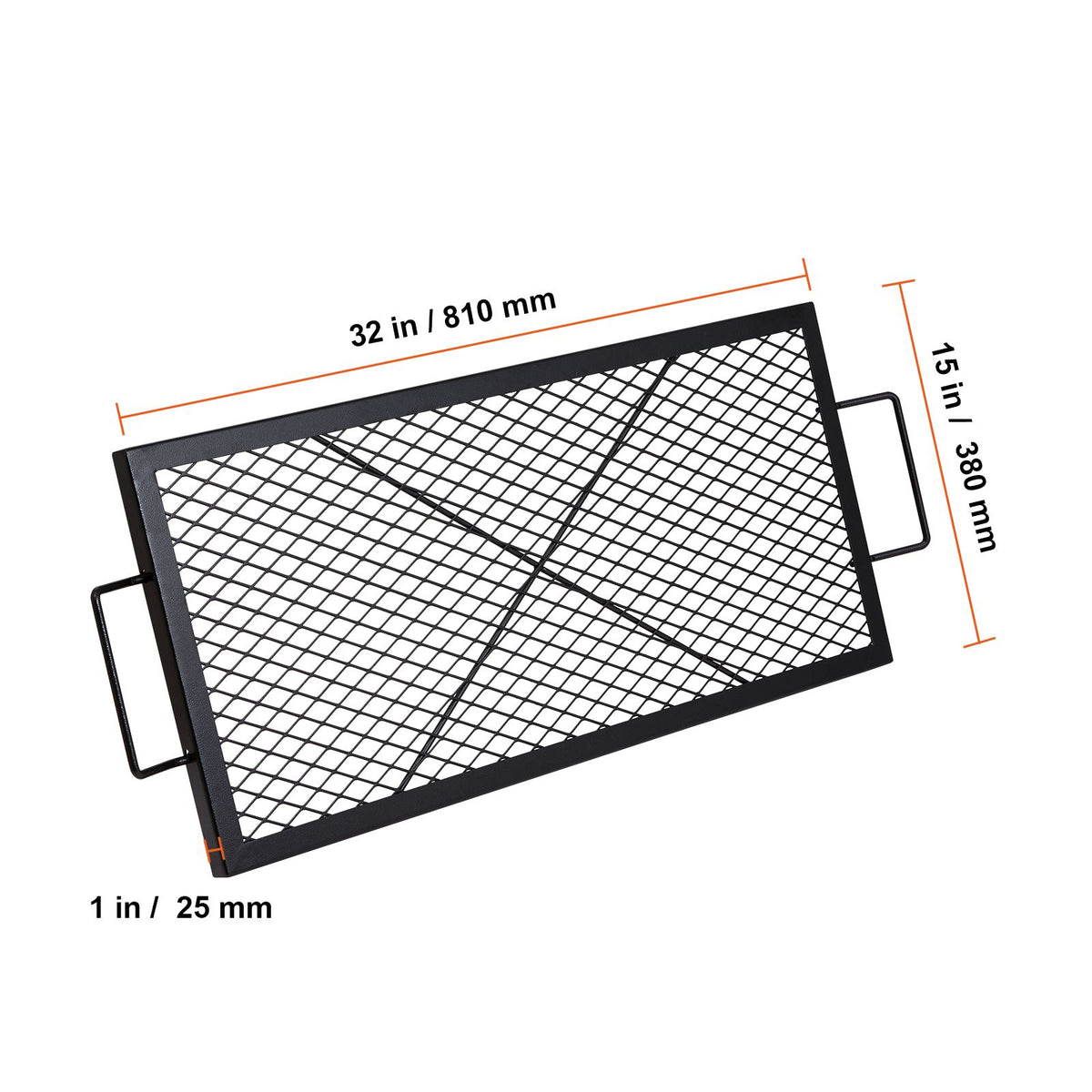 X-Marks Fire Pit Grill Grate, Rectangle Cooking Grate, Heavy Duty Steel Campfire BBQ Grill Grid with Handle & Support X Wire, Portable Camping Cookware for Outside Party Gathering, 81 cm Black