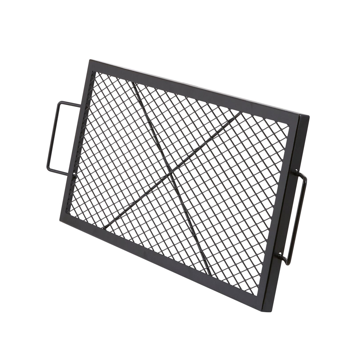 X-Marks Fire Pit Grill Grate, Rectangle Cooking Grate, Heavy Duty Steel Campfire BBQ Grill Grid with Handle & Support X Wire, Portable Camping Cookware for Outside Party Gathering, 81 cm Black