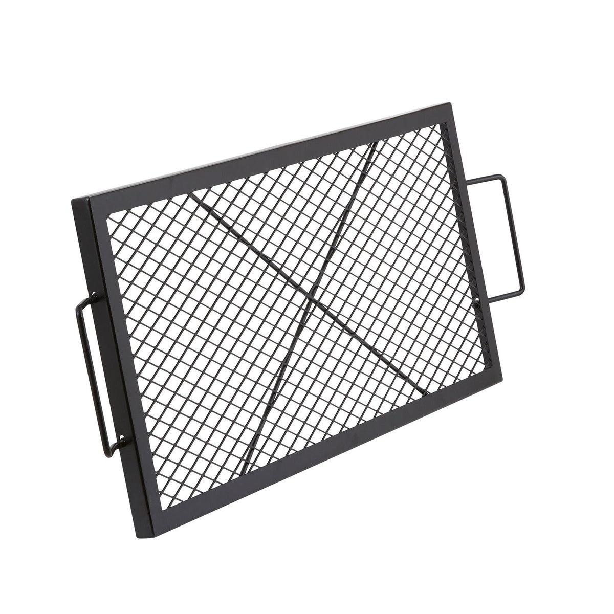 X-Marks Fire Pit Grill Grate, Rectangle Cooking Grate, Heavy Duty Steel Campfire BBQ Grill Grid with Handle & Support X Wire, Portable Camping Cookware for Outside Party Gathering, 81 cm Black