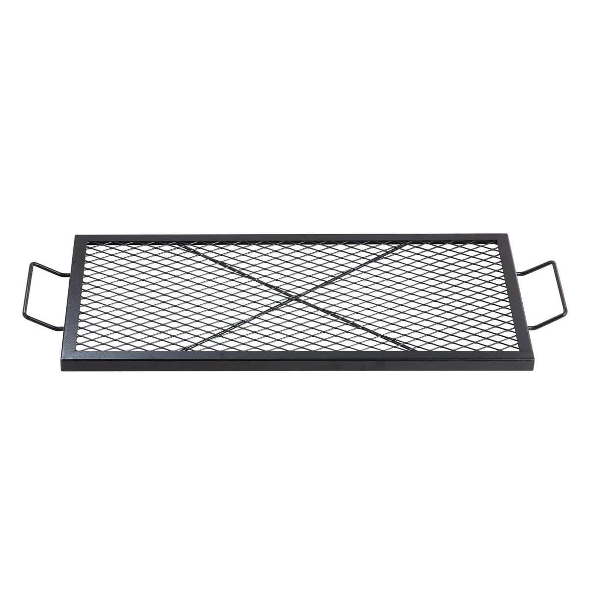 X-Marks Fire Pit Grill Grate, Rectangle Cooking Grate, Heavy Duty Steel Campfire BBQ Grill Grid with Handle & Support X Wire, Portable Camping Cookware for Outside Party Gathering, 81 cm Black