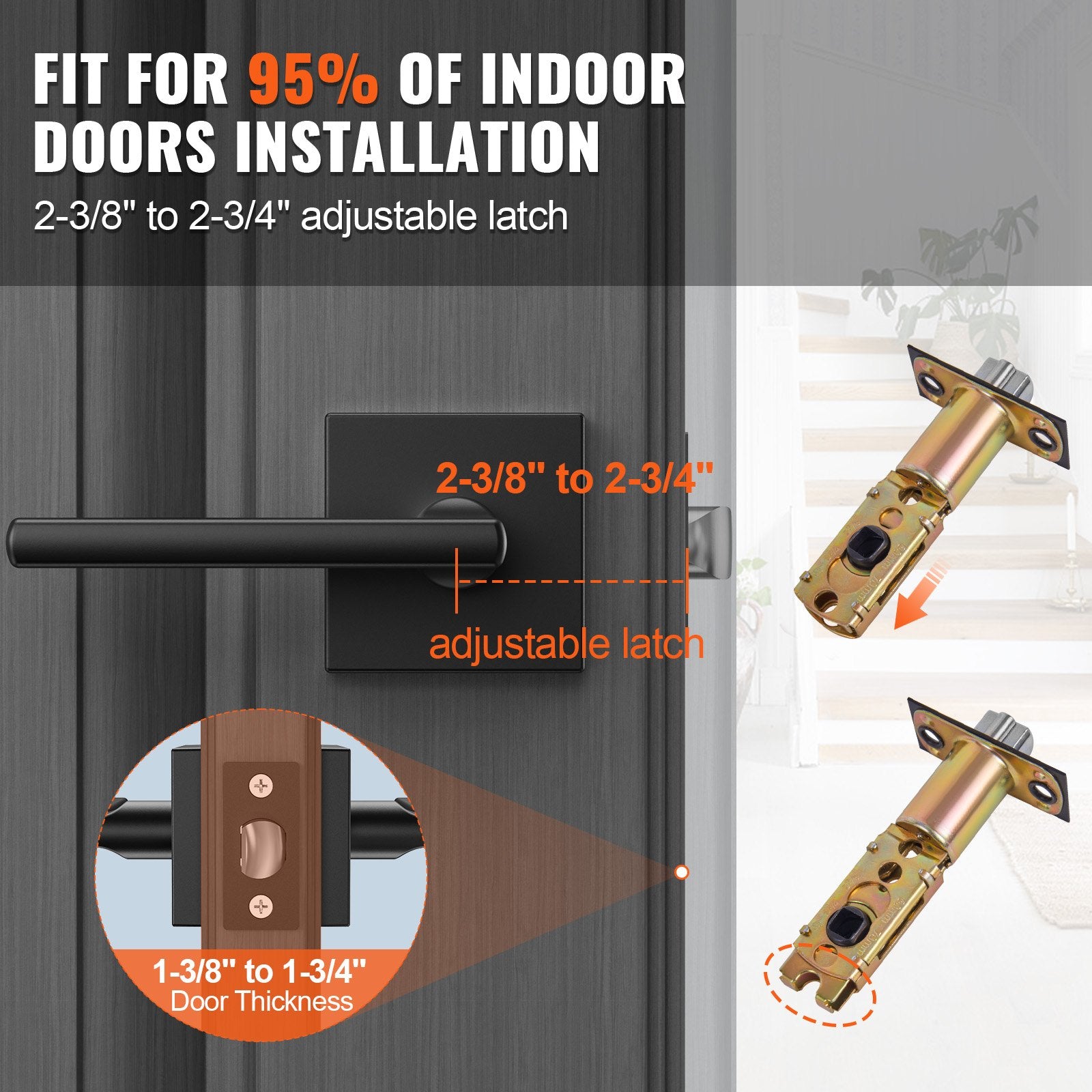 Door Hardware: VEVOR Passage Door Handle, 1 Pack Matte Black Door Lever, Left or Right Handing Reversible Lever Non-Locking, Rotation to Open, Square Interior Door Handles for Hallways, Closets, Meeting Spaces