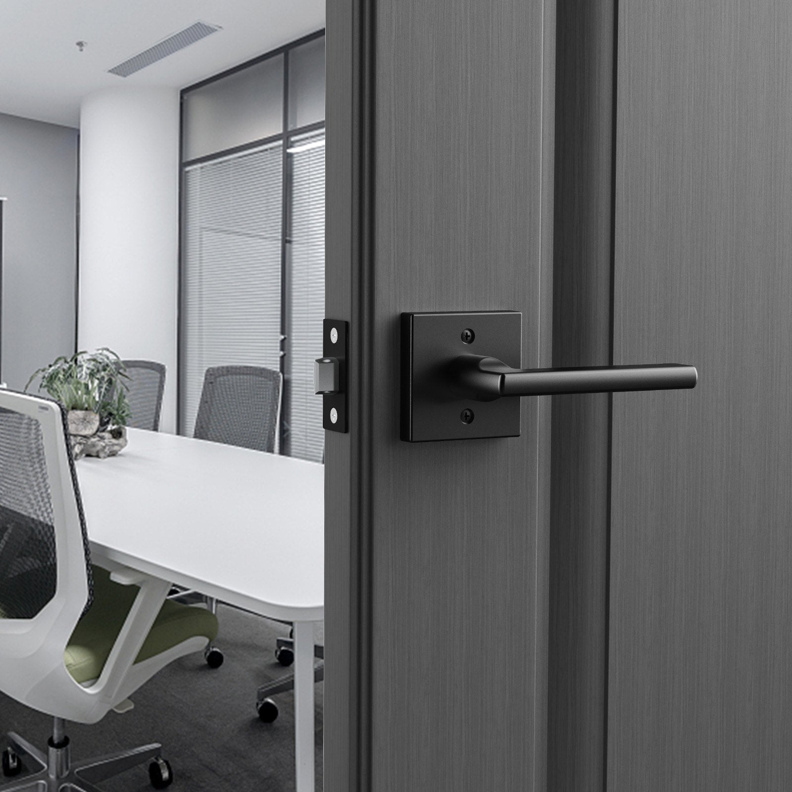Door Hardware: VEVOR Passage Door Handle, 1 Pack Matte Black Door Lever, Left or Right Handing Reversible Lever Non-Locking, Rotation to Open, Square Interior Door Handles for Hallways, Closets, Meeting Spaces