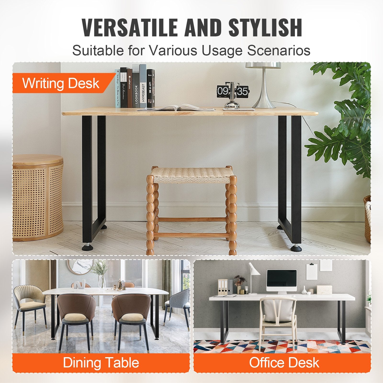 711.2MM Adjustable Furniture Legs, Square Reinforced Steel Office Table legs Set of 2 for DIY, Max Load 453.6KG Heavy Duty Desk Legs, Quick Instalation & Rich Accessories Legs Black