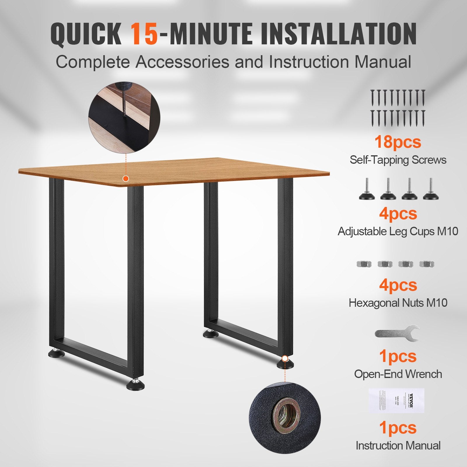 711.2MM Adjustable Furniture Legs, Square Reinforced Steel Office Table legs Set of 2 for DIY, Max Load 453.6KG Heavy Duty Desk Legs, Quick Instalation & Rich Accessories Legs Black
