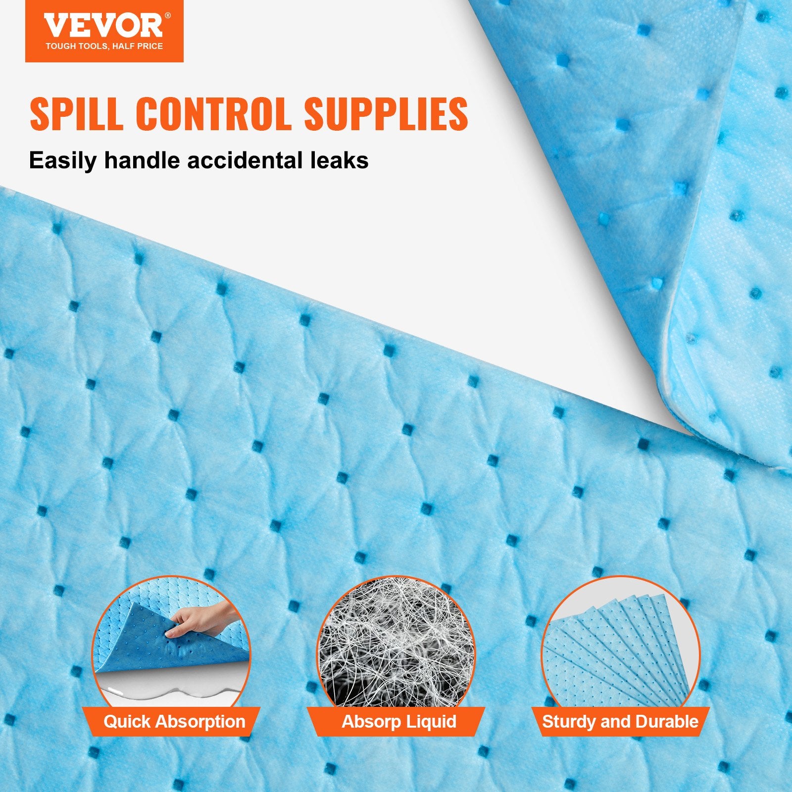 Food Storage: VEVOR Spill Absorbent Pads, Water Absorbing Mat Pad in Dispenser Box, 6 Gal Capacity, 15" L x19" W Polypropylene Absorbent Pad for Water, 30 pcs per Box