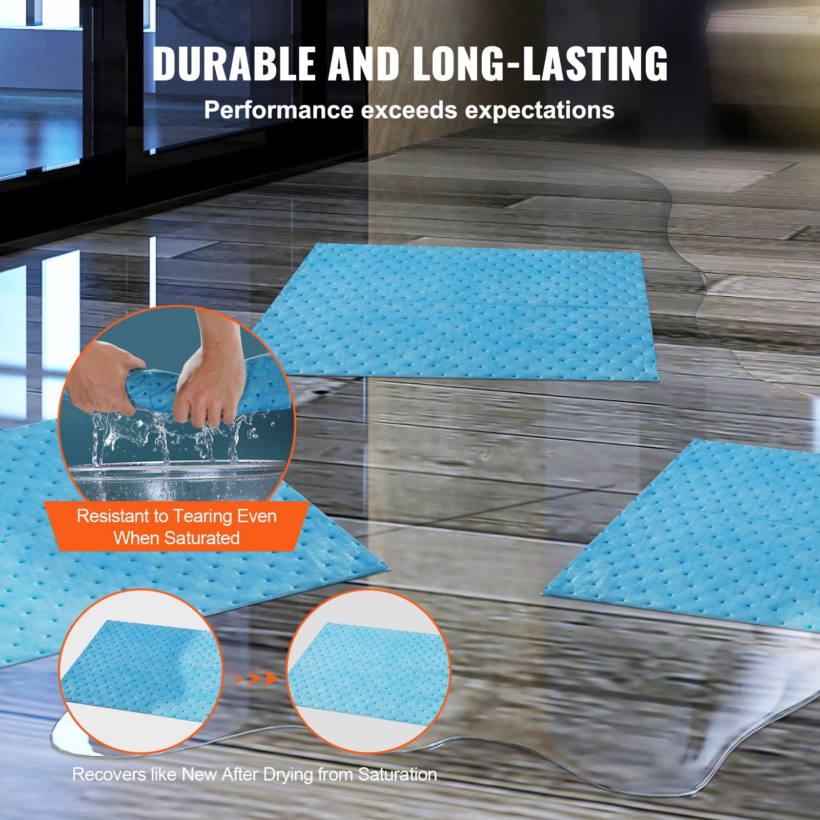 Food Storage: VEVOR Spill Absorbent Pads, Water Absorbing Mat Pad in Dispenser Box, 6 Gal Capacity, 15" L x19" W Polypropylene Absorbent Pad for Water, 30 pcs per Box