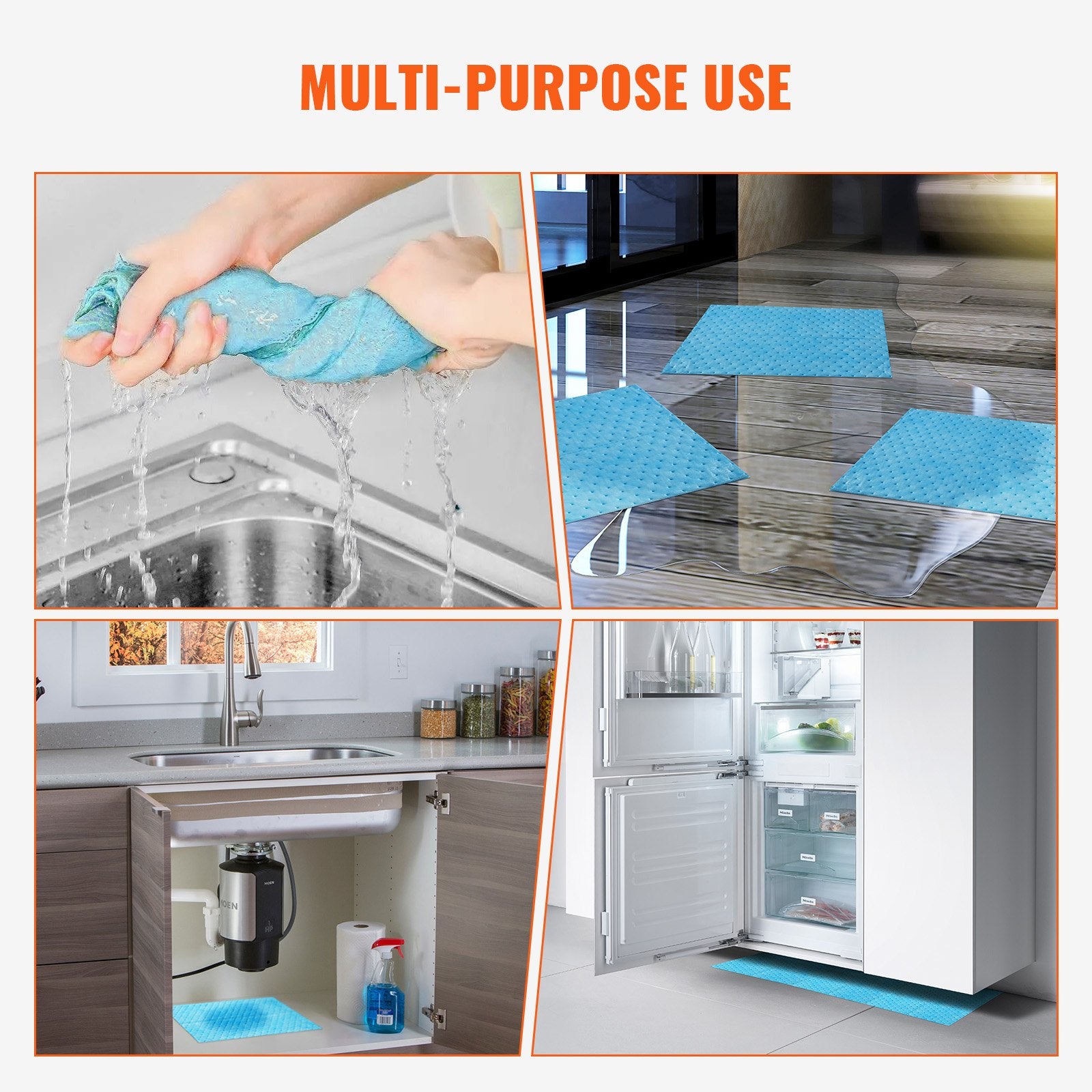 Food Storage: VEVOR Spill Absorbent Pads, Water Absorbing Mat Pad in Dispenser Box, 6 Gal Capacity, 15" L x19" W Polypropylene Absorbent Pad for Water, 30 pcs per Box
