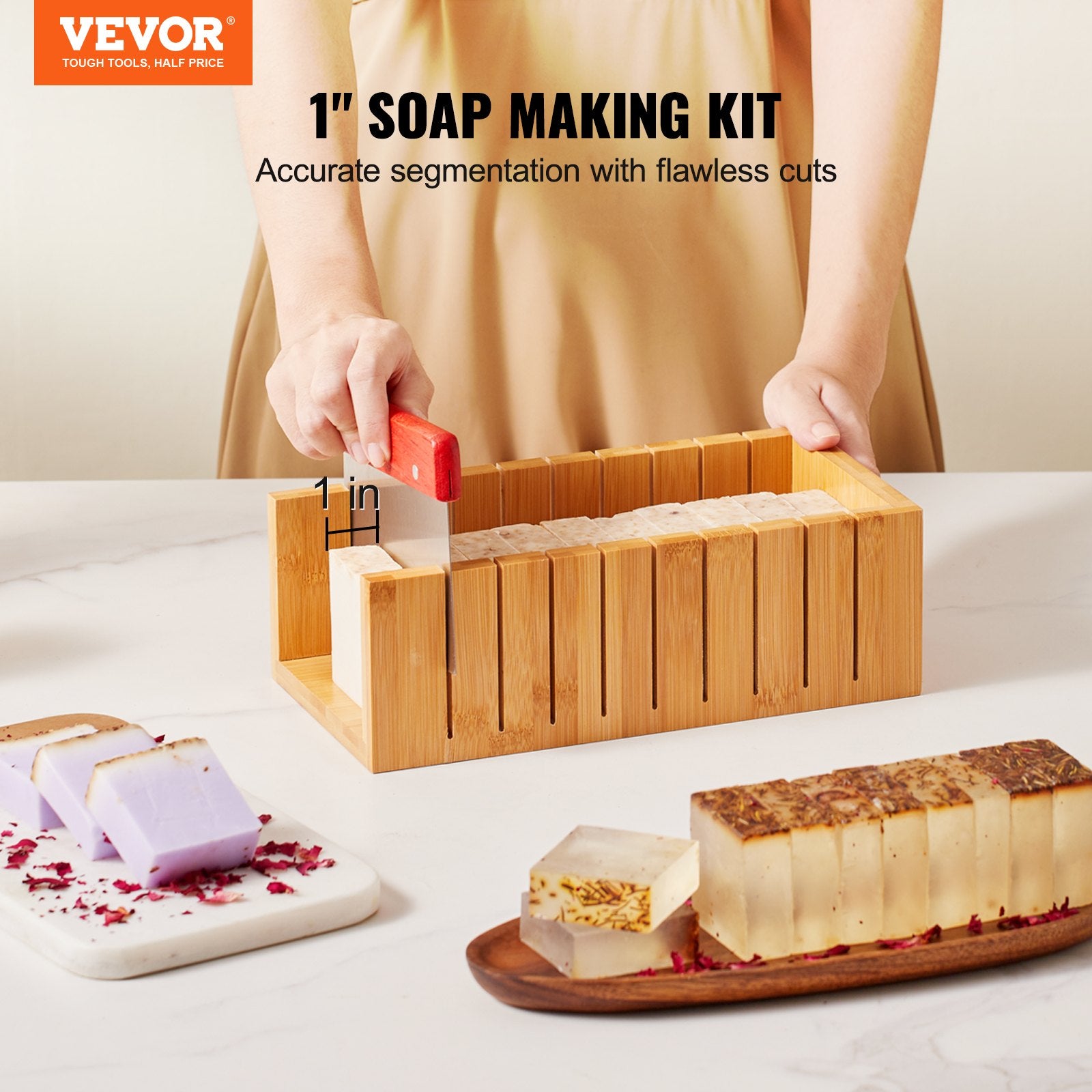 Food Storage: VEVOR Soap Making Kit, Bamboo Cutting Box and Inner Box with Silicone Mold, Stainless Steel Straight Cutter and Wavy Cutter, 100 Bags and 105 Stickers, Soap Making Supplies DIY Kits for Adults