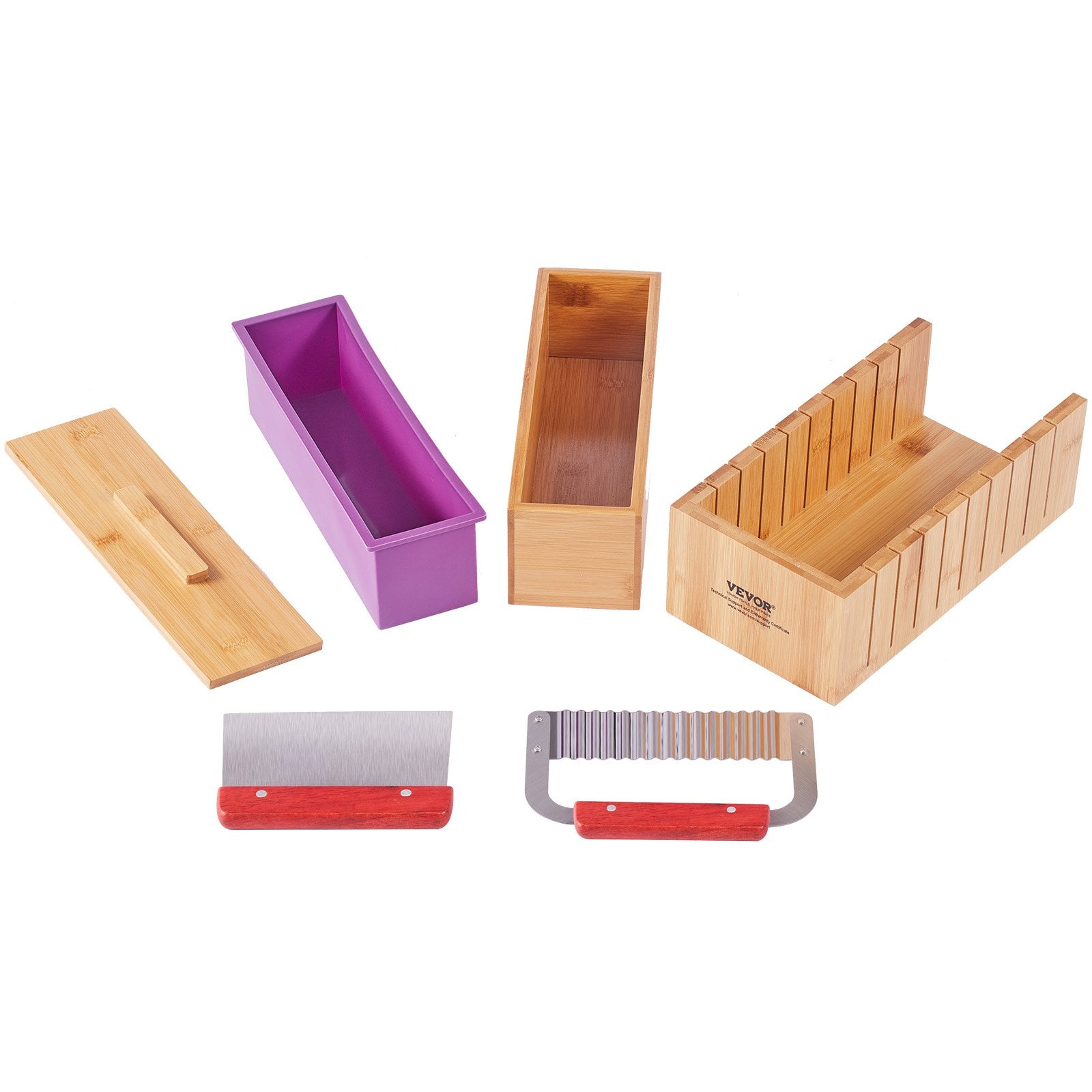 Food Storage: VEVOR Soap Making Kit, Bamboo Cutting Box and Inner Box with Silicone Mold, Stainless Steel Straight Cutter and Wavy Cutter, 100 Bags and 105 Stickers, Soap Making Supplies DIY Kits for Adults