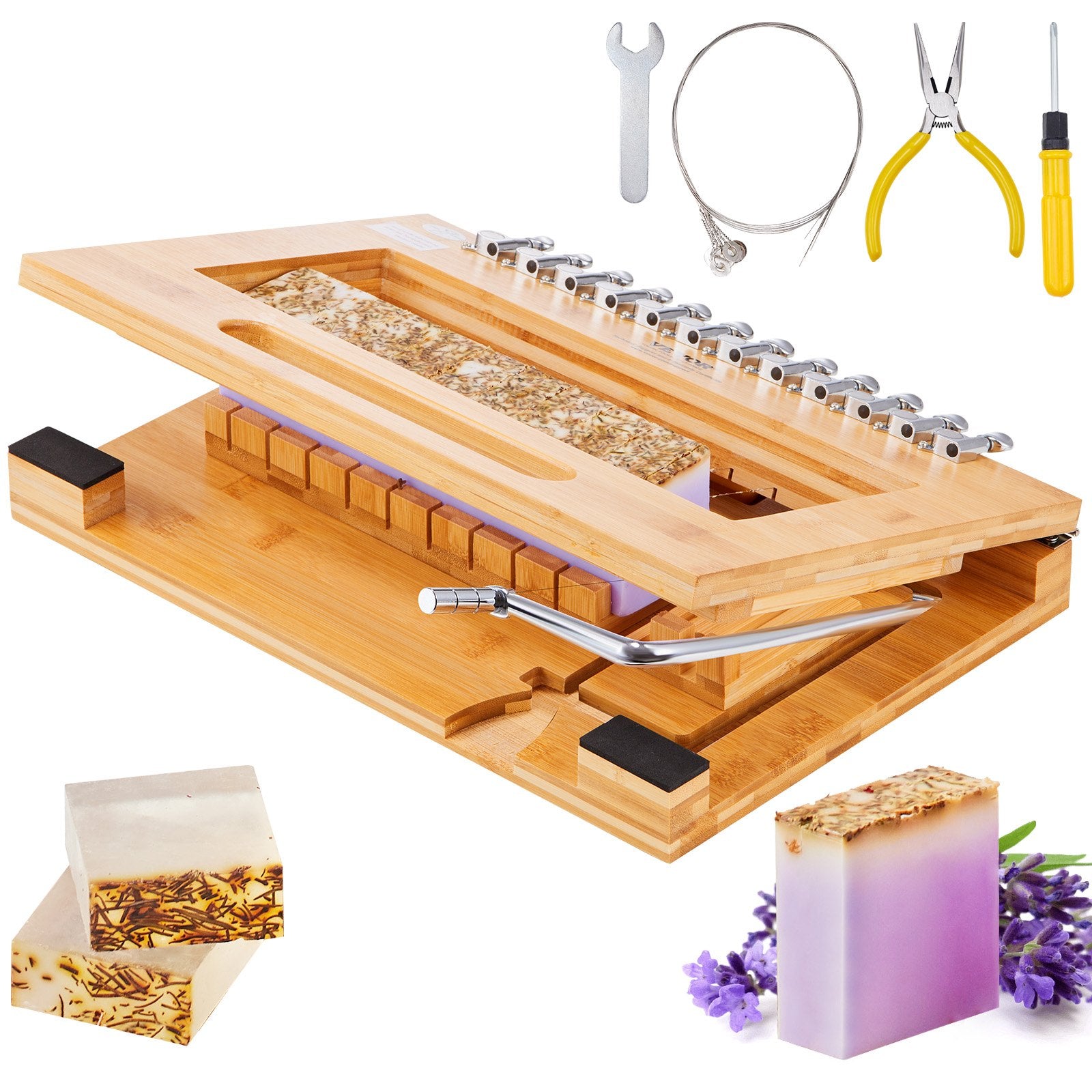 Kitchen & Bathroom DIY: VEVOR Soap Cutter, Cut 1-12 Bars, Precisely and Accurately Cut 1 Inch Bars, Bamboo Soap Slicer With Steel Wire, Multi Handmade Soap Wire Cutter for Loaf Candles Cheese Butter DIY Making Tool