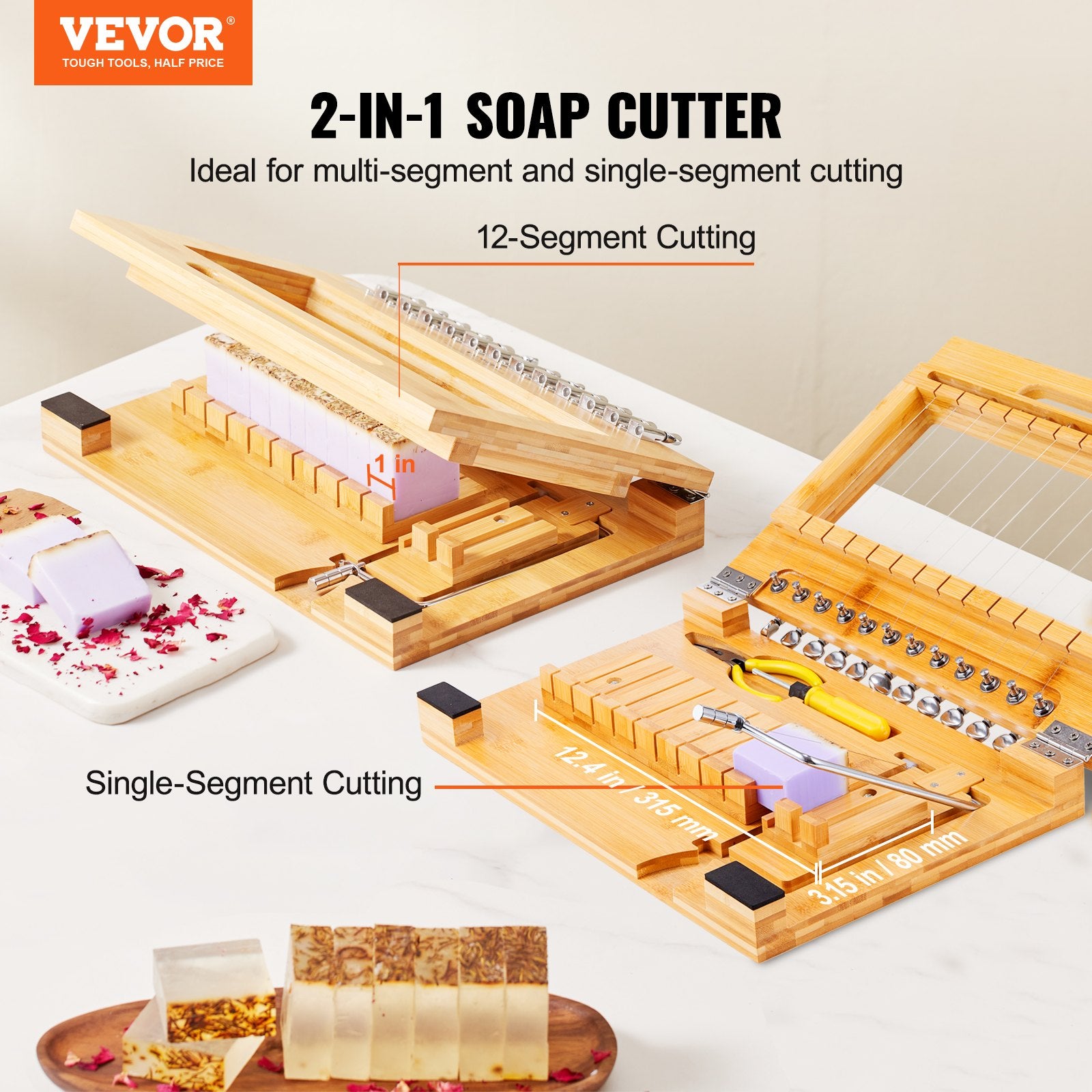 Kitchen & Bathroom DIY: VEVOR Soap Cutter, Cut 1-12 Bars, Precisely and Accurately Cut 1 Inch Bars, Bamboo Soap Slicer With Steel Wire, Multi Handmade Soap Wire Cutter for Loaf Candles Cheese Butter DIY Making Tool