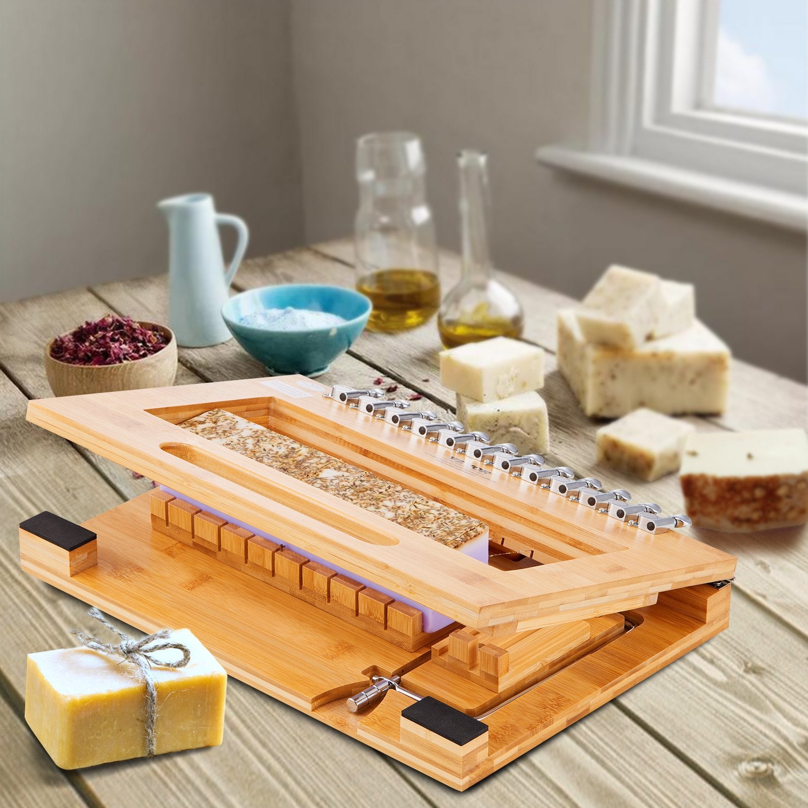 Kitchen & Bathroom DIY: VEVOR Soap Cutter, Cut 1-12 Bars, Precisely and Accurately Cut 1 Inch Bars, Bamboo Soap Slicer With Steel Wire, Multi Handmade Soap Wire Cutter for Loaf Candles Cheese Butter DIY Making Tool