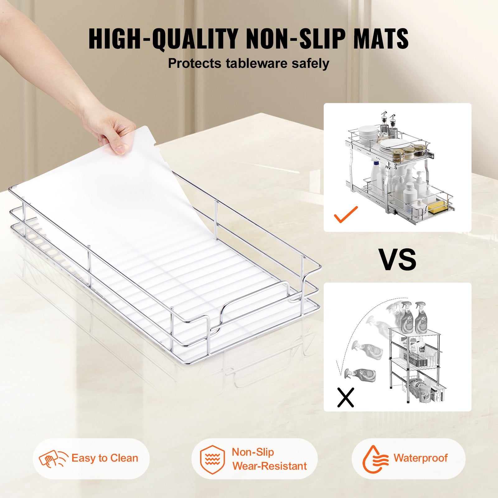 Desk Accessories: VEVOR 12"Wx21"Dx15"H Pull Out Cabinet Organizer, Heavy Duty Slide Out Pantry Shelves, Steel Roll Out Drawers, Sliding Drawer Storage for Home Under Sink, 13.5"Wx22"Dx18"H Install Size for Cabinet