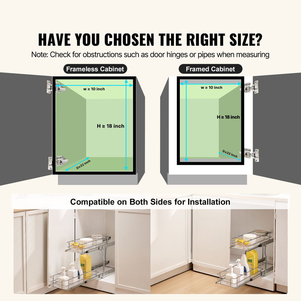 215 x 533 x 385mm  Pull Out Cabinet Organizer, Heavy Duty Slide Out Pantry Shelves, Steel Roll Out Drawers, Sliding Drawer Storage for Home Under Sink, 245 x 563 x 485 mm Install Size for Cabinet