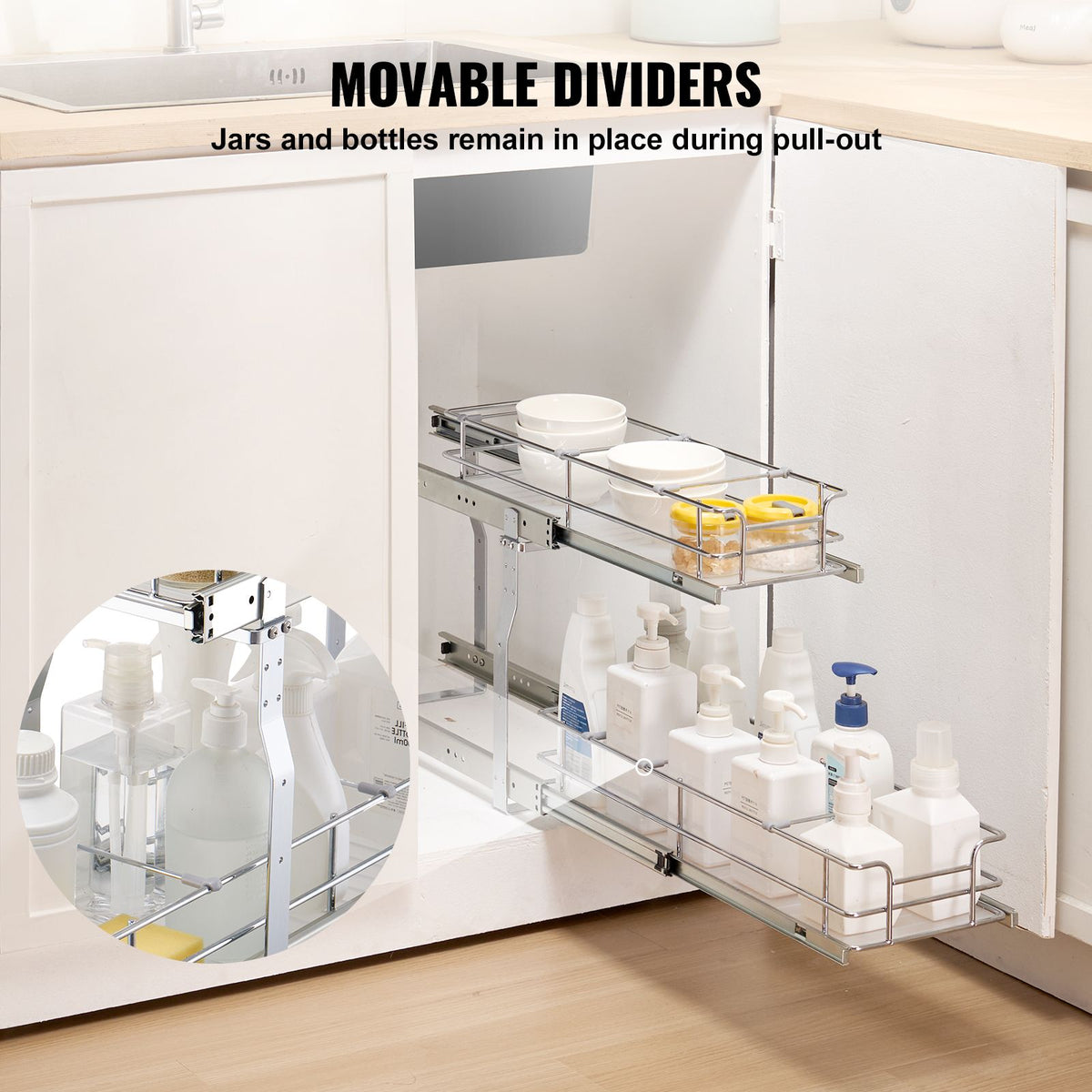 215 x 533 x 385mm  Pull Out Cabinet Organizer, Heavy Duty Slide Out Pantry Shelves, Steel Roll Out Drawers, Sliding Drawer Storage for Home Under Sink, 245 x 563 x 485 mm Install Size for Cabinet