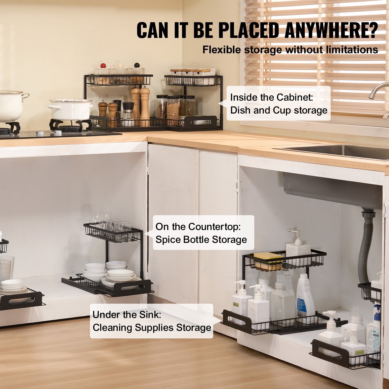 Kitchen & Bathroom DIY: VEVOR 2-Tier Wire Pull Out Cabinet Under Sink Basket Organizer 10.7"x14.2" 2PCS