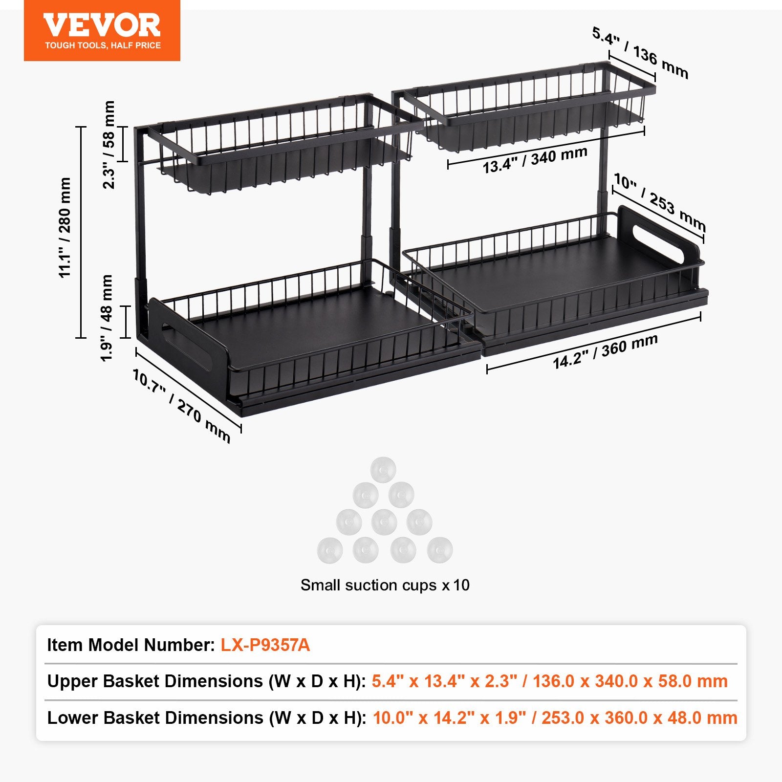 Kitchen & Bathroom DIY: VEVOR 2-Tier Wire Pull Out Cabinet Under Sink Basket Organizer 10.7"x14.2" 2PCS